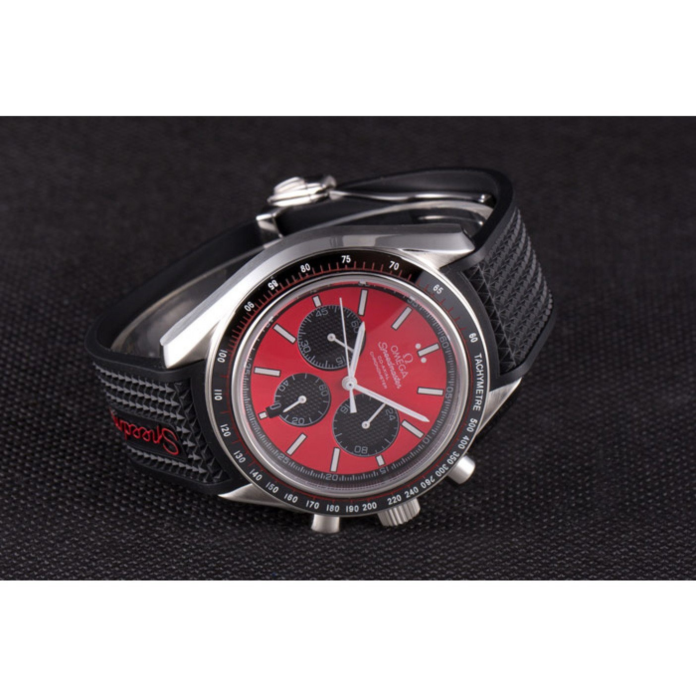 MiroTime Omega Speedmaster Black Rubber Bracelet Red Dial 801421