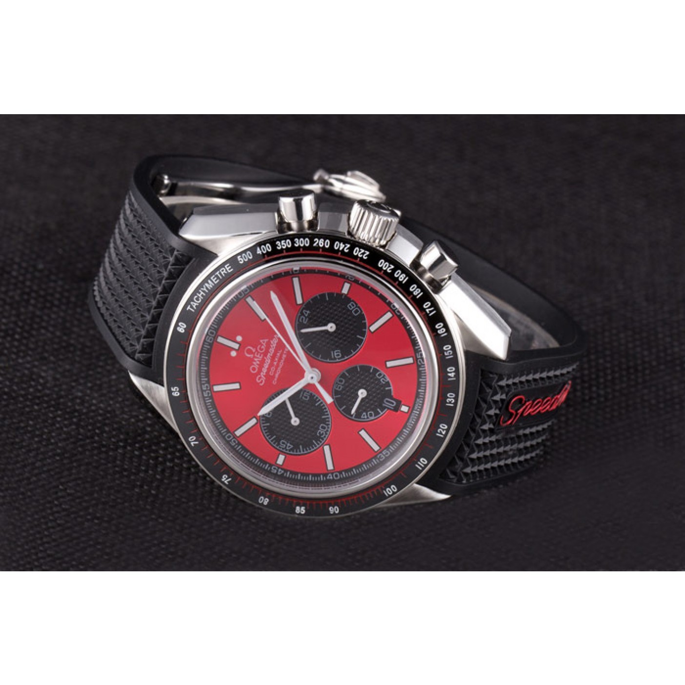 MiroTime Omega Speedmaster Black Rubber Bracelet Red Dial 801421