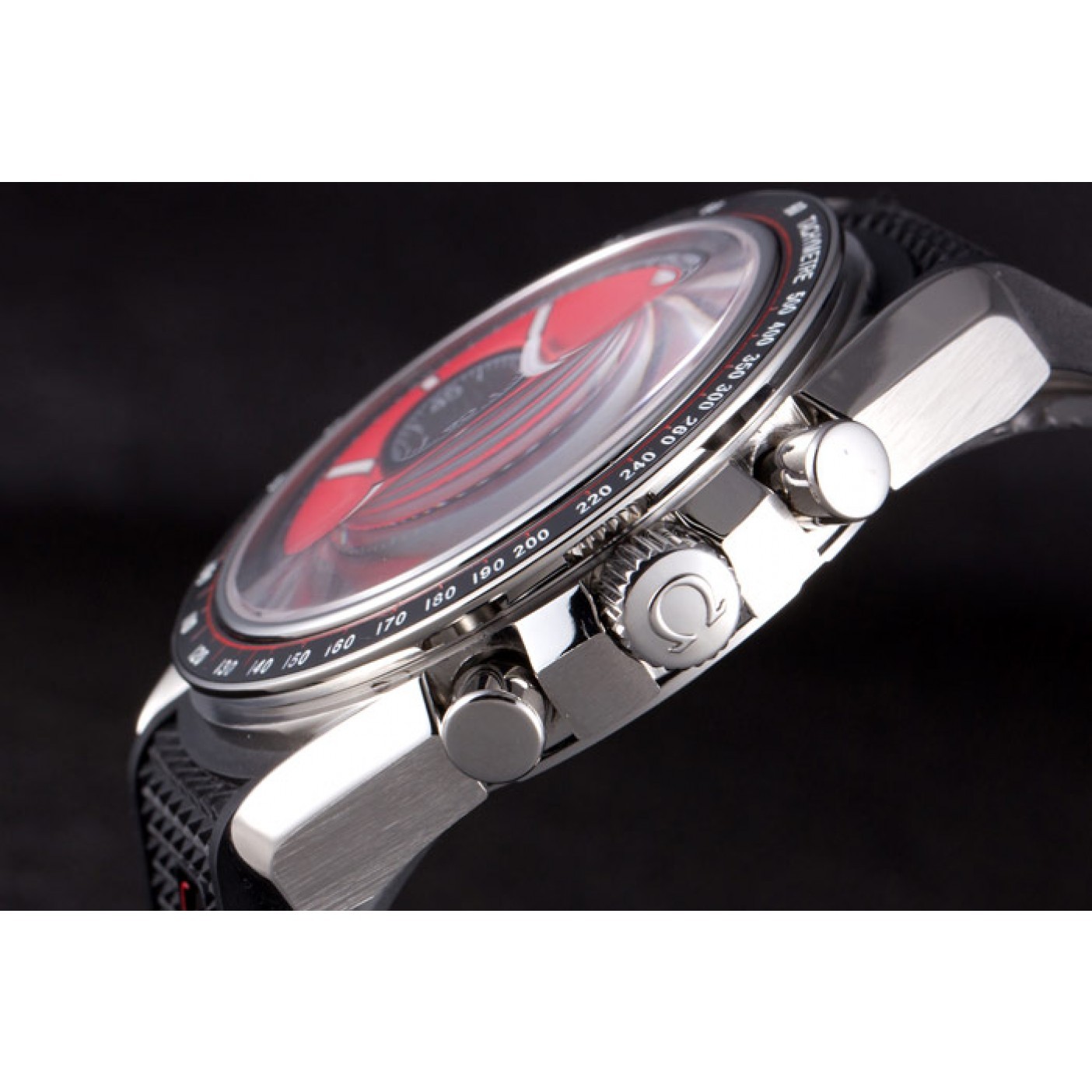 MiroTime Omega Speedmaster Black Rubber Bracelet Red Dial 801421