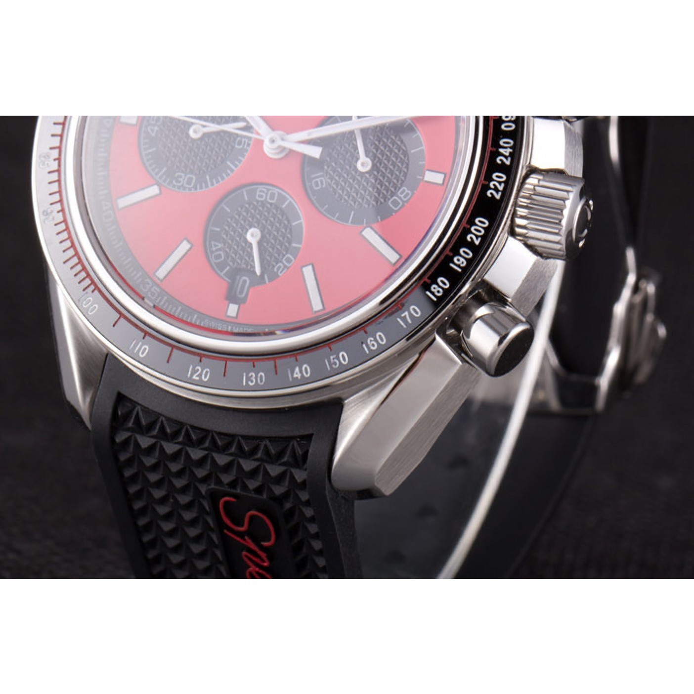 MiroTime Omega Speedmaster Black Rubber Bracelet Red Dial 801421