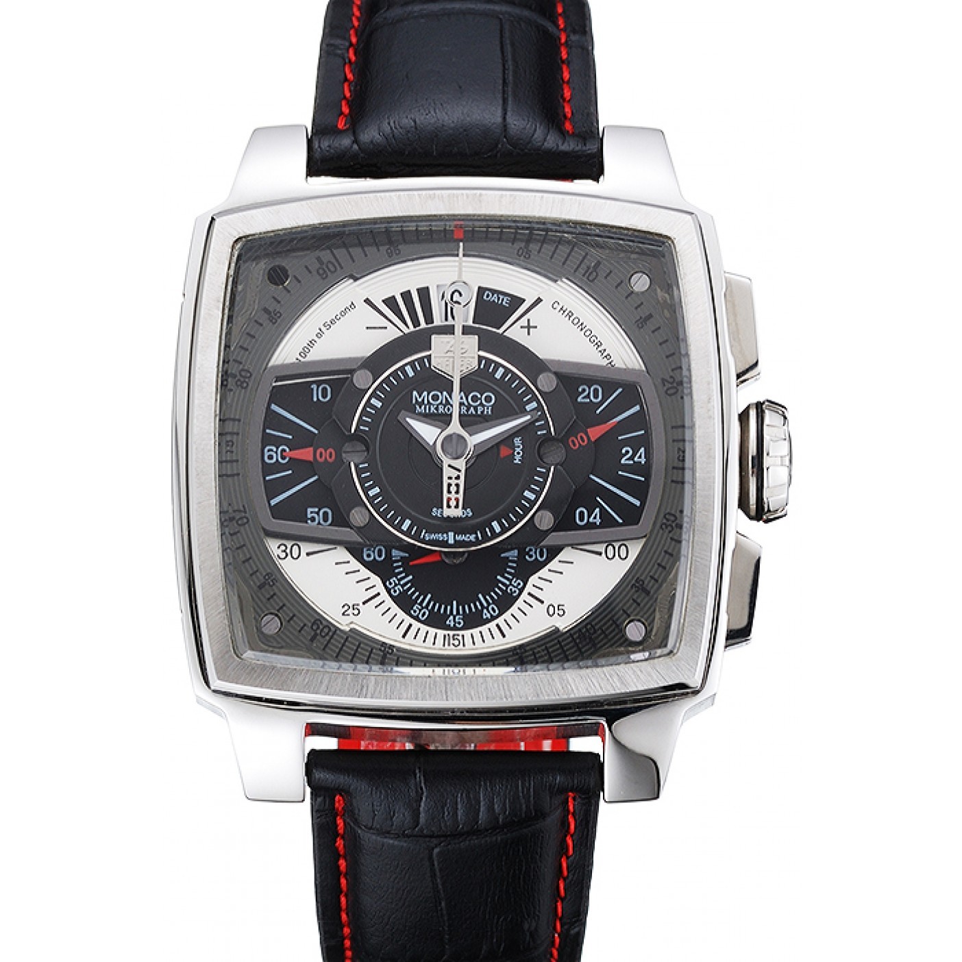 MiroTime Tag Heuer Monaco Black-Green Perforated Leather Strap Black Dial 80308