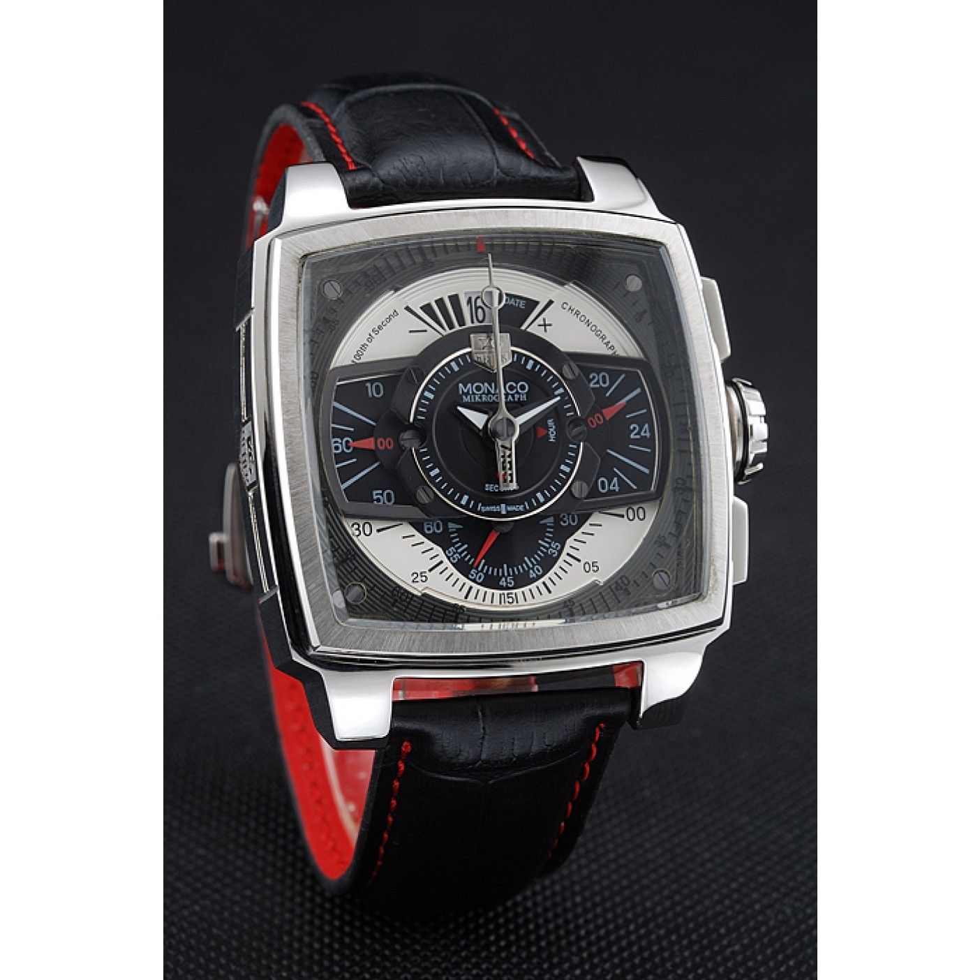 MiroTime Tag Heuer Monaco Black-Green Perforated Leather Strap Black Dial 80308