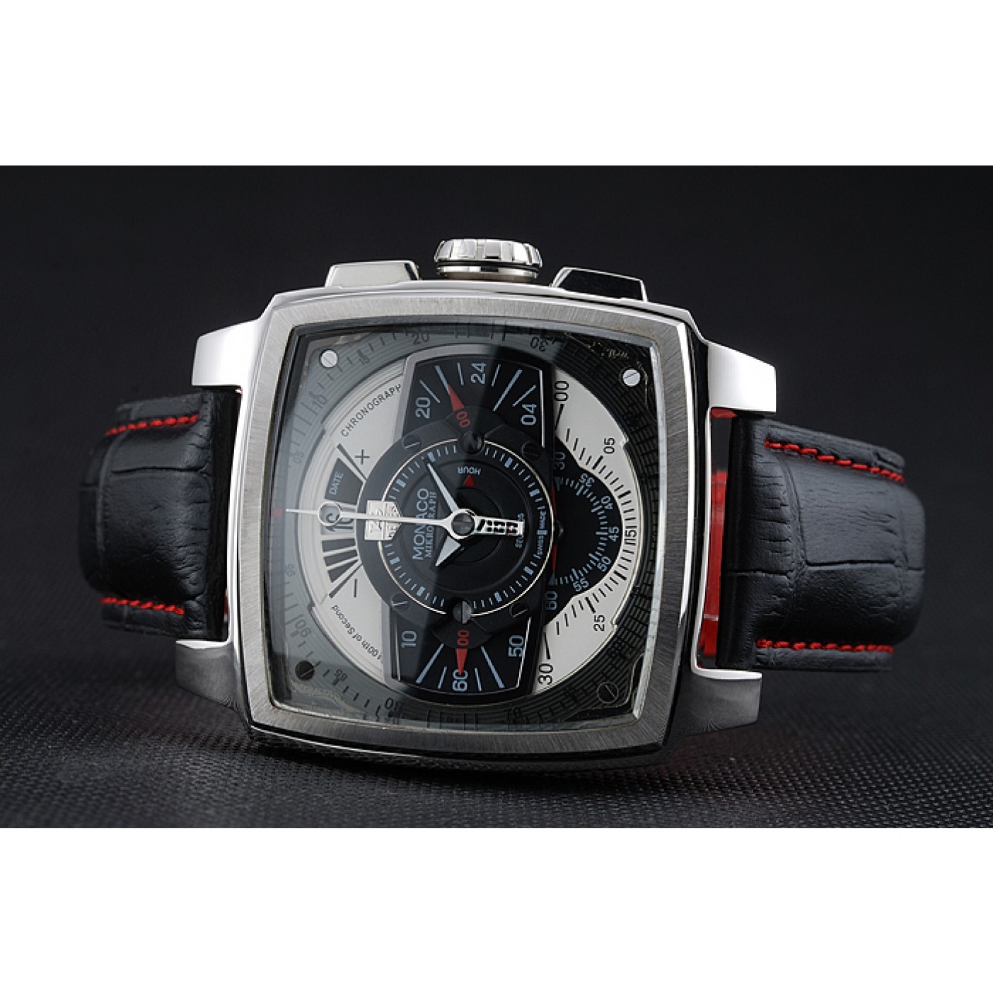 MiroTime Tag Heuer Monaco Black-Green Perforated Leather Strap Black Dial 80308