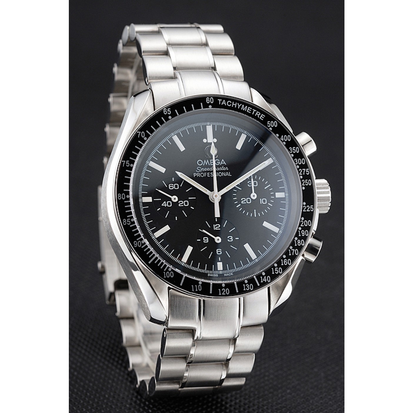 MiroTime Swiss Omega Speedmaster Professional Black Dial Stainless Steel Case And Bracelet