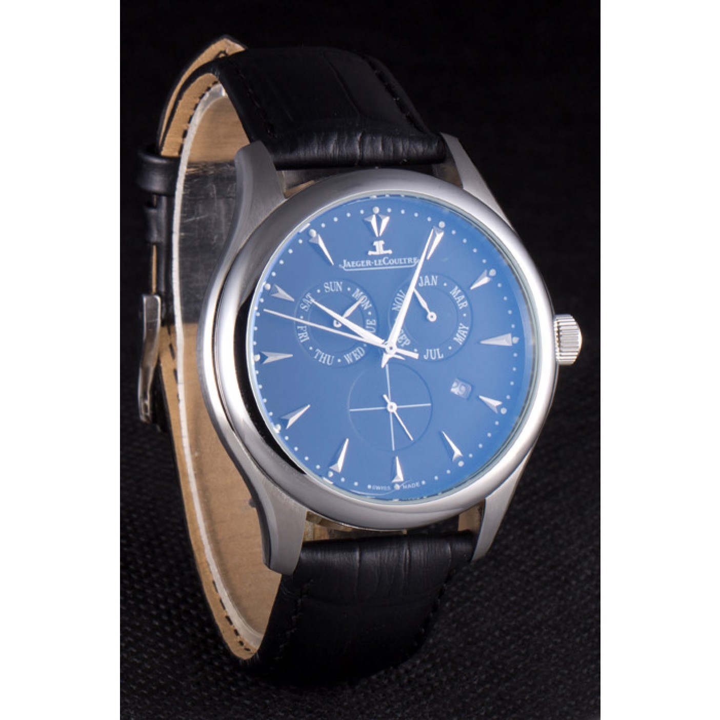 MiroTime Jaeger Lecoultre Master Silver Bezel Black Leather Band 621615