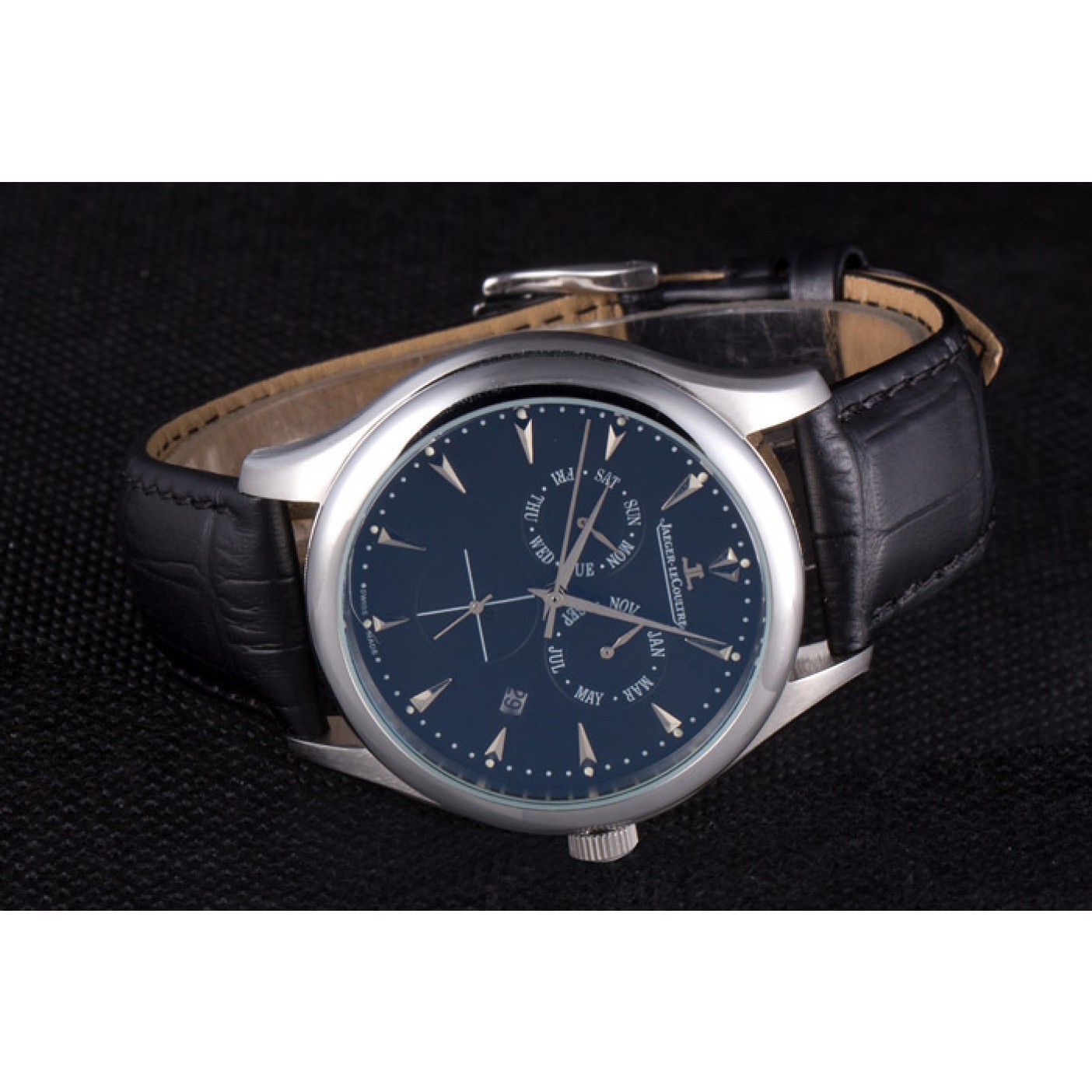 MiroTime Jaeger Lecoultre Master Silver Bezel Black Leather Band 621615