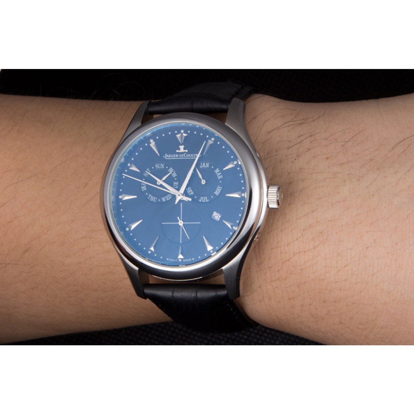 MiroTime Jaeger Lecoultre Master Silver Bezel Black Leather Band 621615