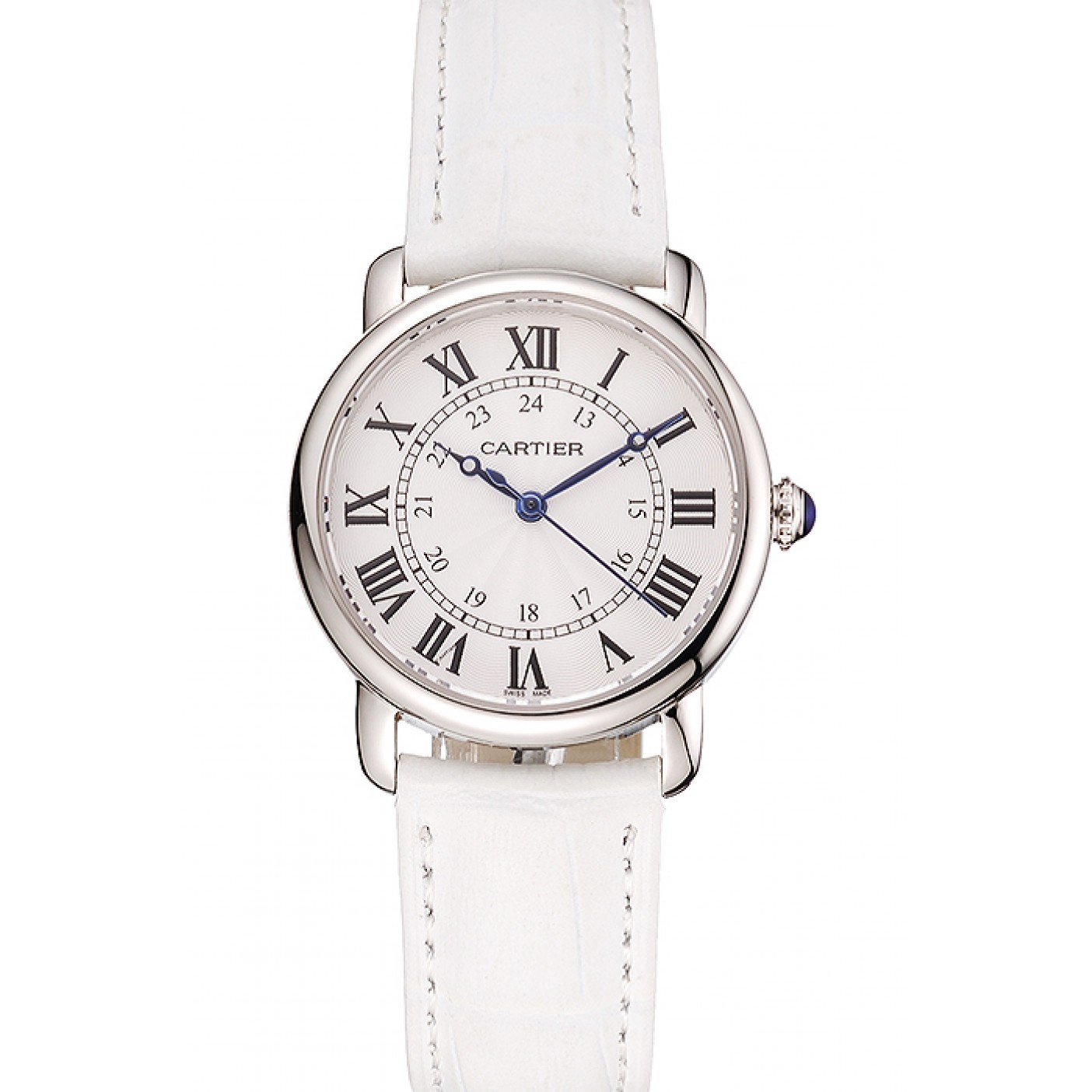 MiroTime Cartier Ronde White Dial Stainless Steel Case White Leather Strap
