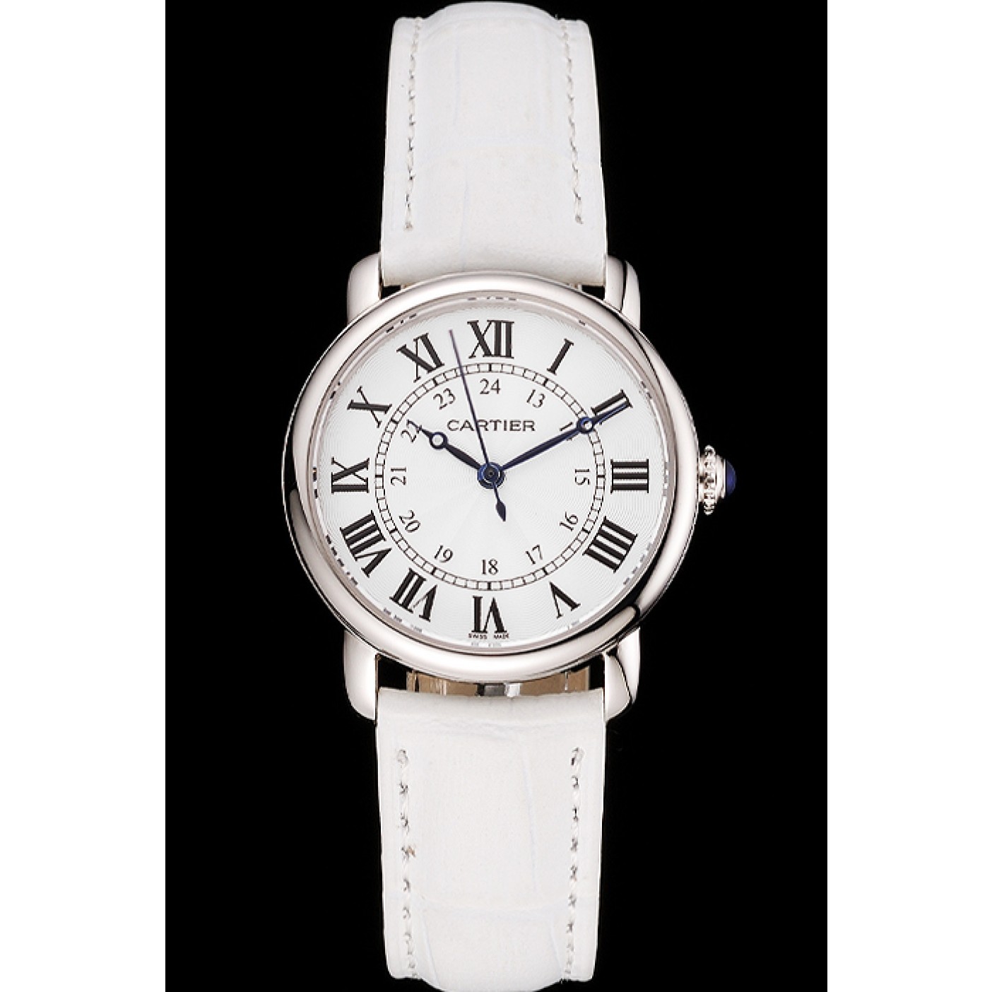 MiroTime Cartier Ronde White Dial Stainless Steel Case White Leather Strap