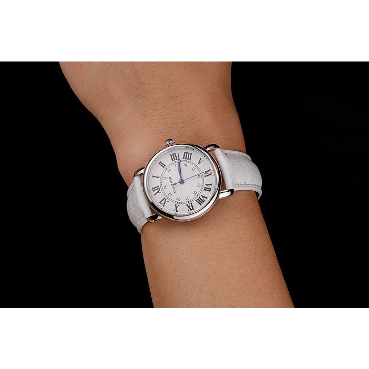 MiroTime Cartier Ronde White Dial Stainless Steel Case White Leather Strap