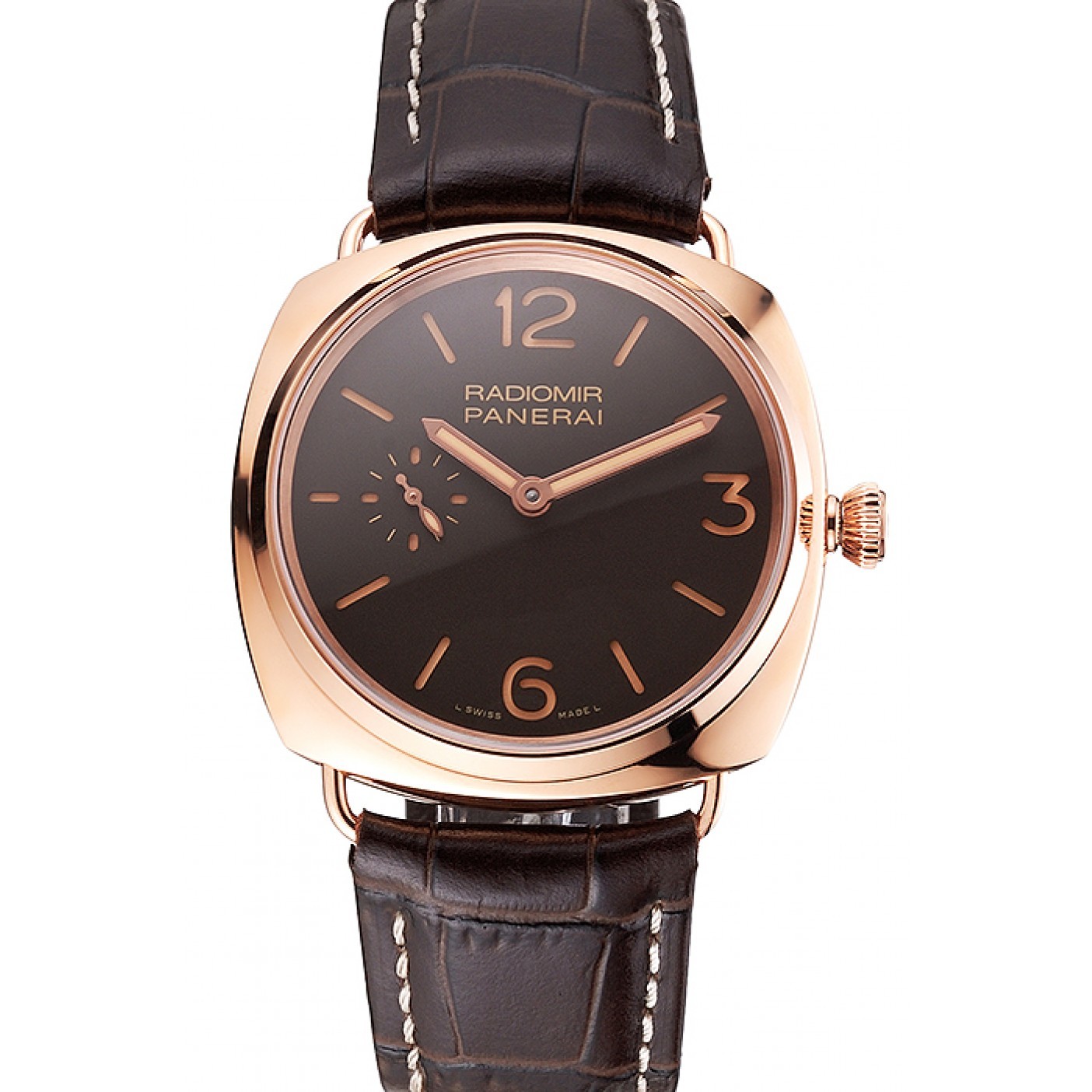MiroTime Swiss Panerai Radiomir Oro Rosso Brown Dial Rose Gold Case Brown Leather Strap