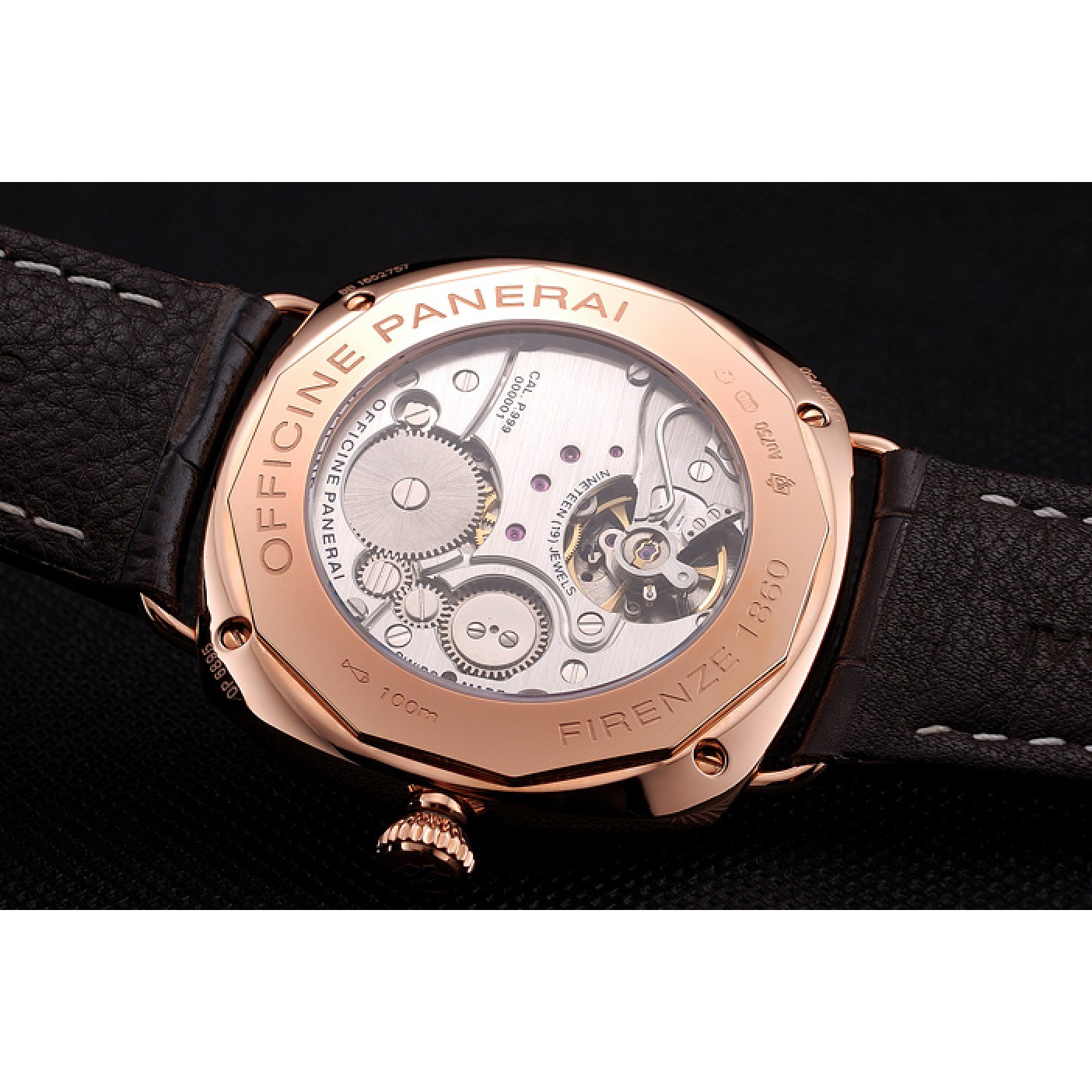 MiroTime Swiss Panerai Radiomir Oro Rosso Brown Dial Rose Gold Case Brown Leather Strap