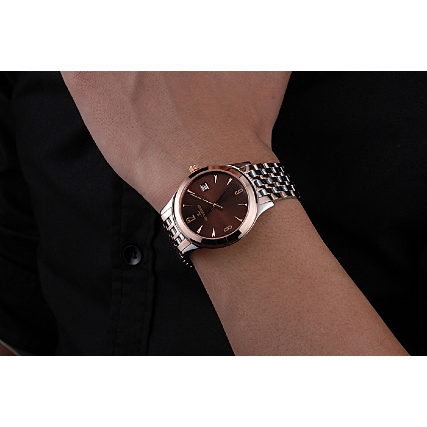 MiroTime Jaeger LeCoultre Master Brown Dial Rose Gold Bezel Two Tone Band 622091