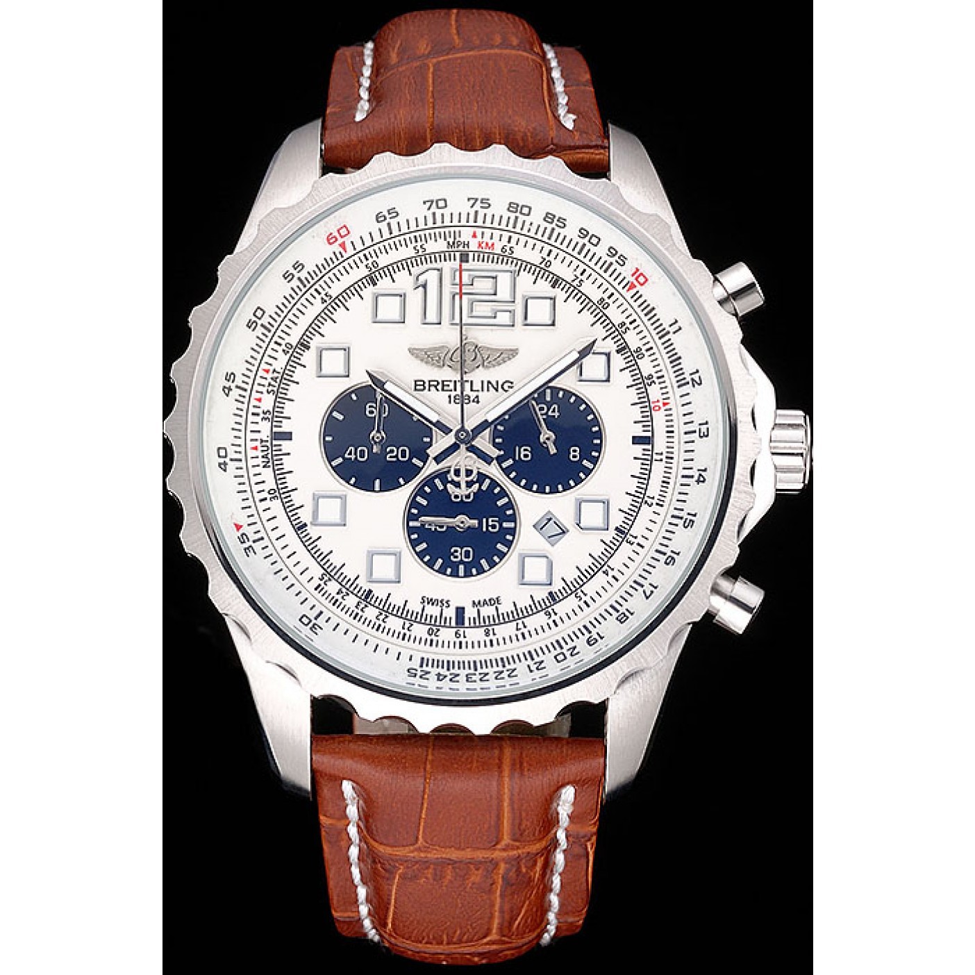 MiroTime Breitling Navitimer Brown Leather Strap White Dial