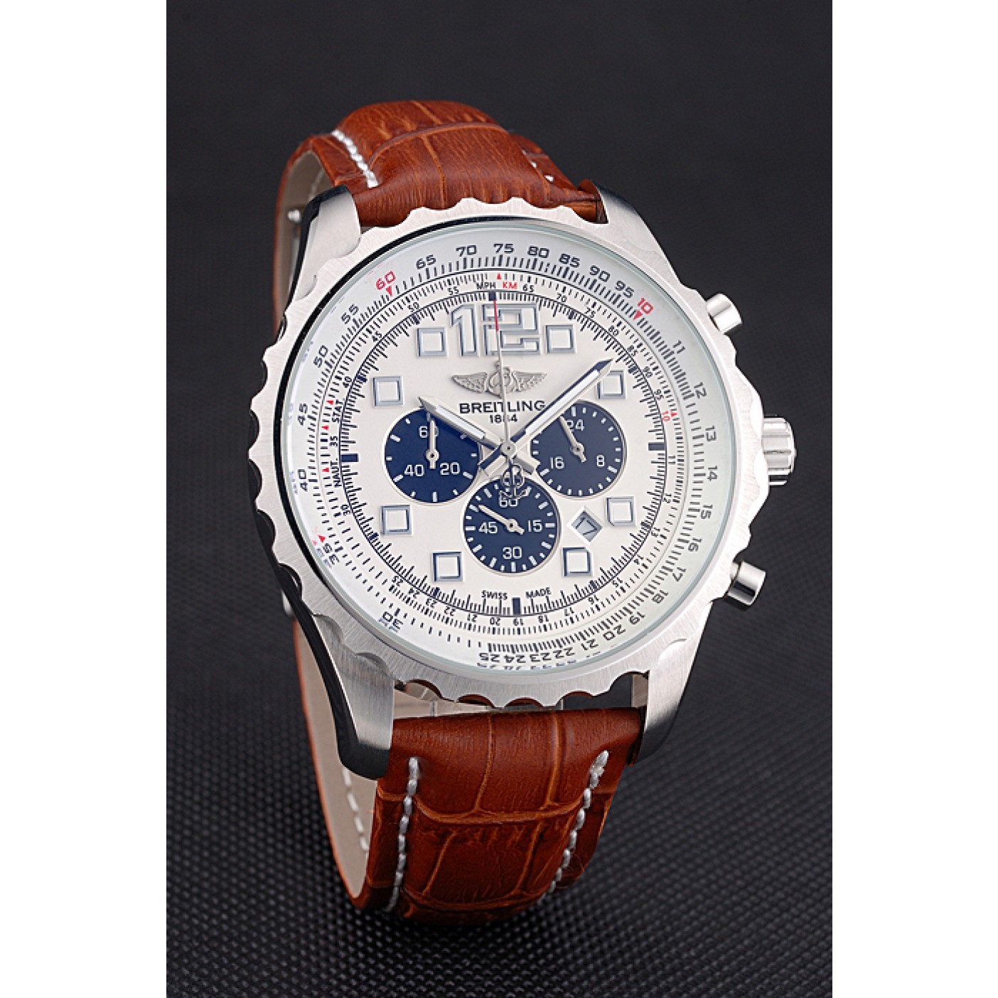 MiroTime Breitling Navitimer Brown Leather Strap White Dial