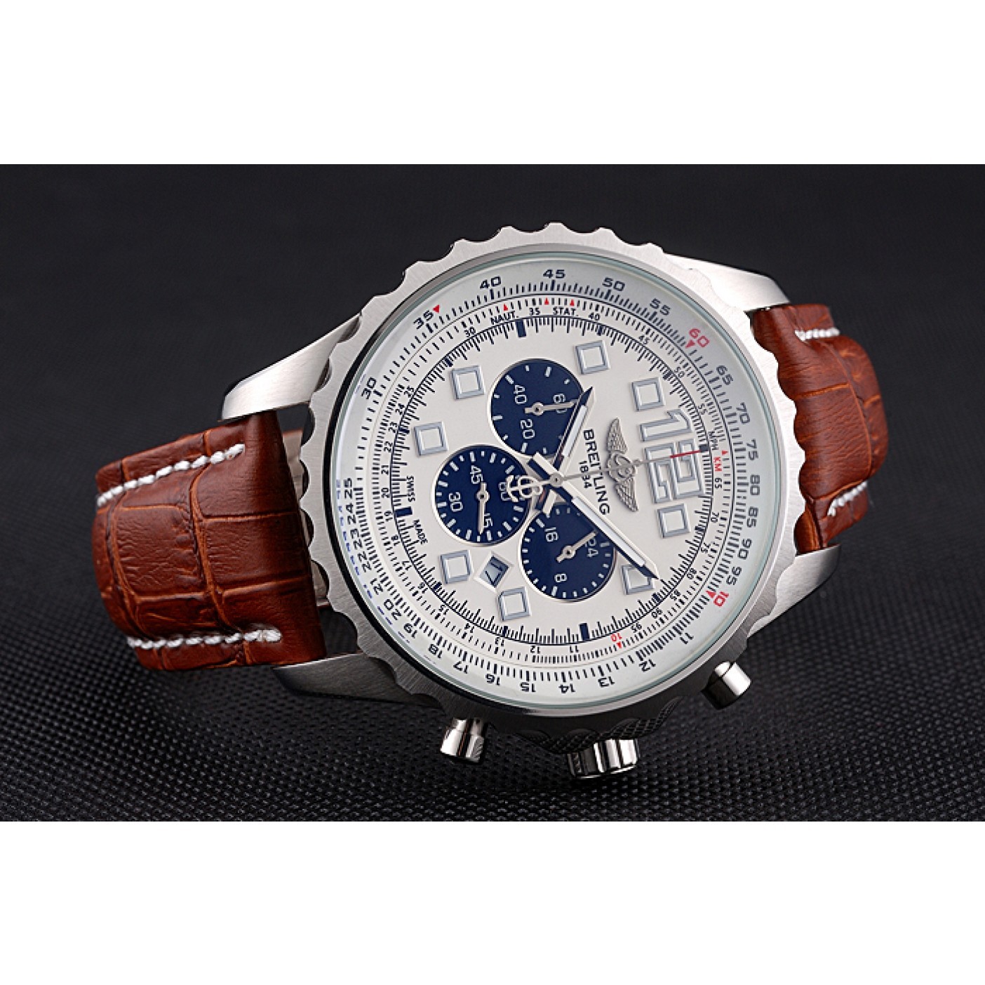 MiroTime Breitling Navitimer Brown Leather Strap White Dial