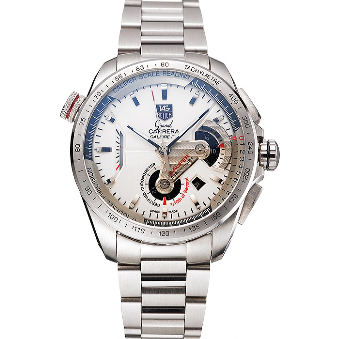 MiroTime Tag Heuer Swiss Carrera Tachymeter Bezel Stainless Steel White Dial