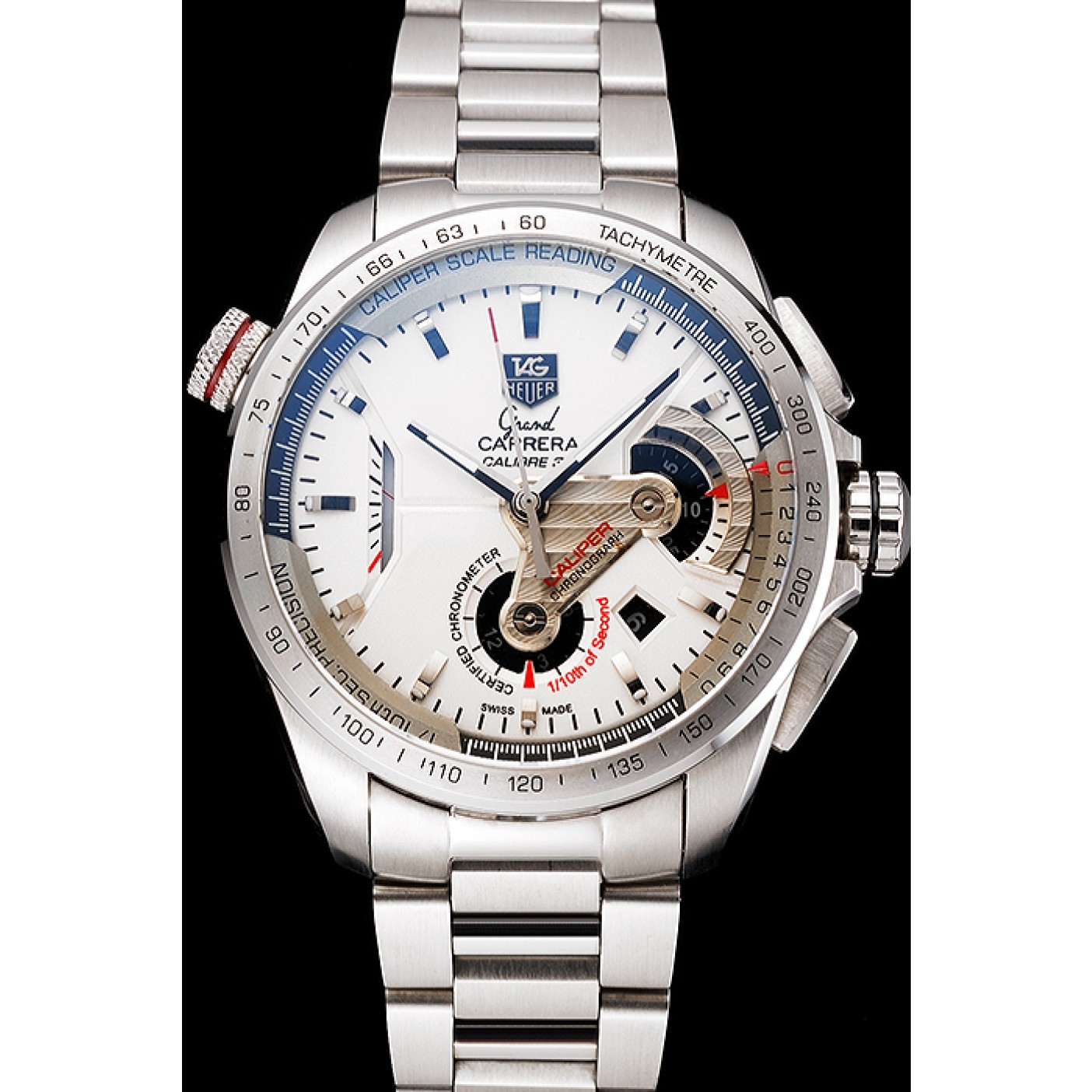 MiroTime Tag Heuer Swiss Carrera Tachymeter Bezel Stainless Steel White Dial
