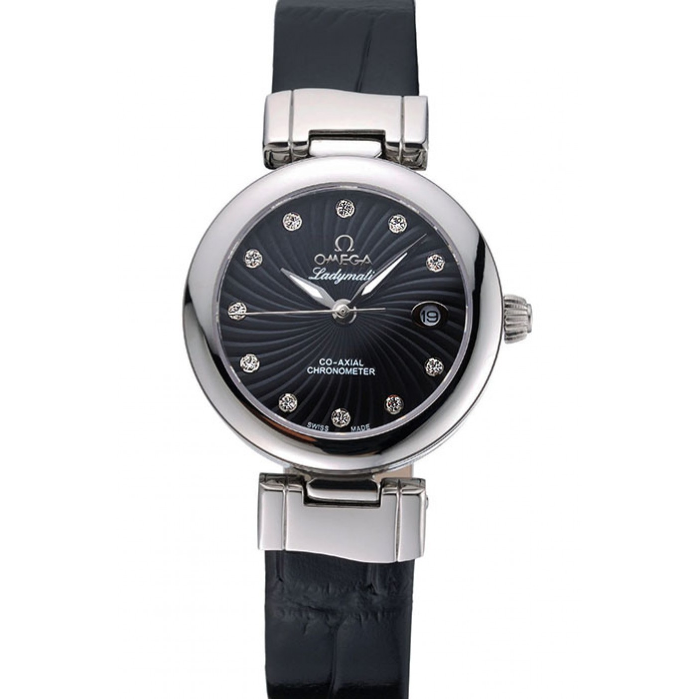MiroTime Omega Ladymatic Black Dial Black Leather Bracelet 622458