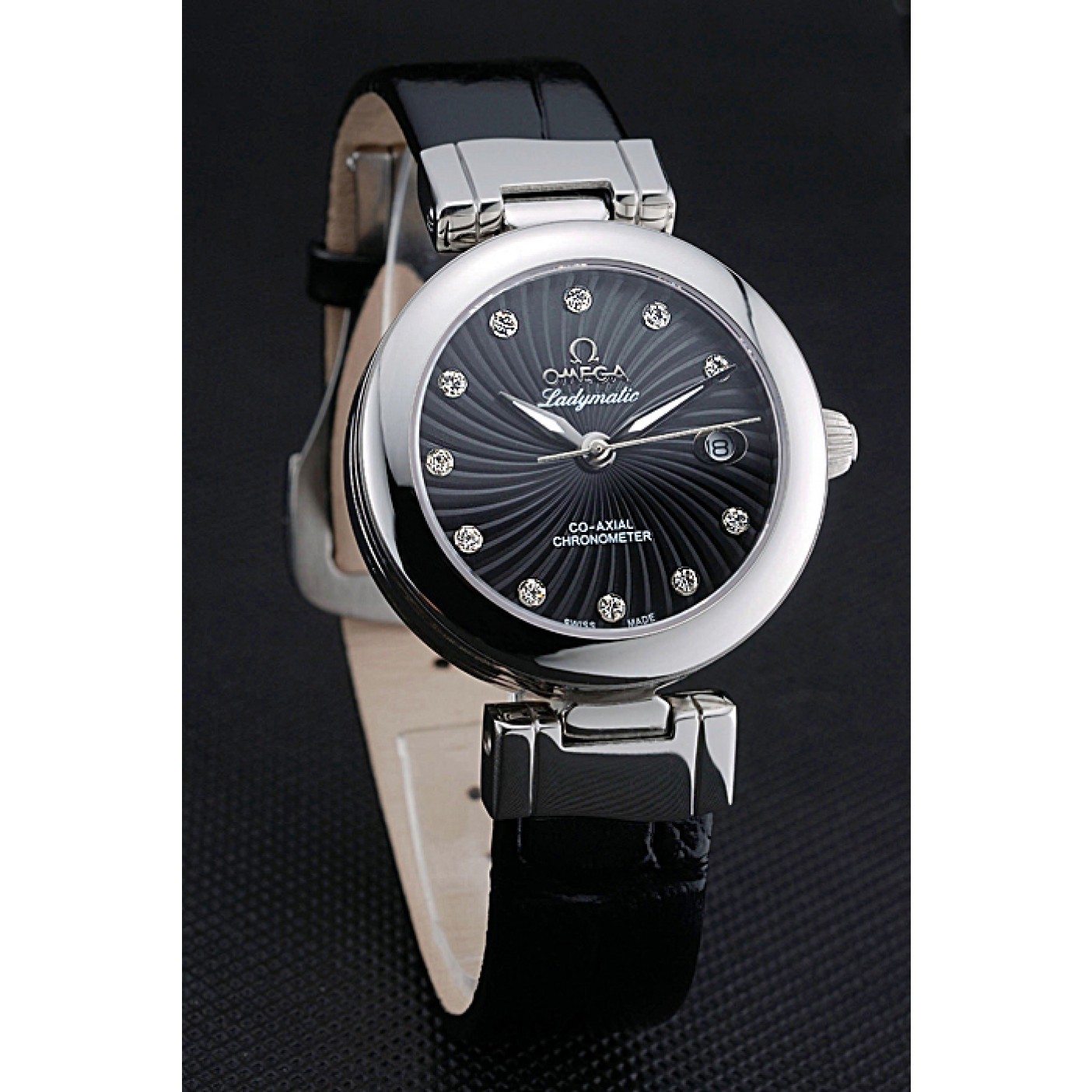 MiroTime Omega Ladymatic Black Dial Black Leather Bracelet 622458