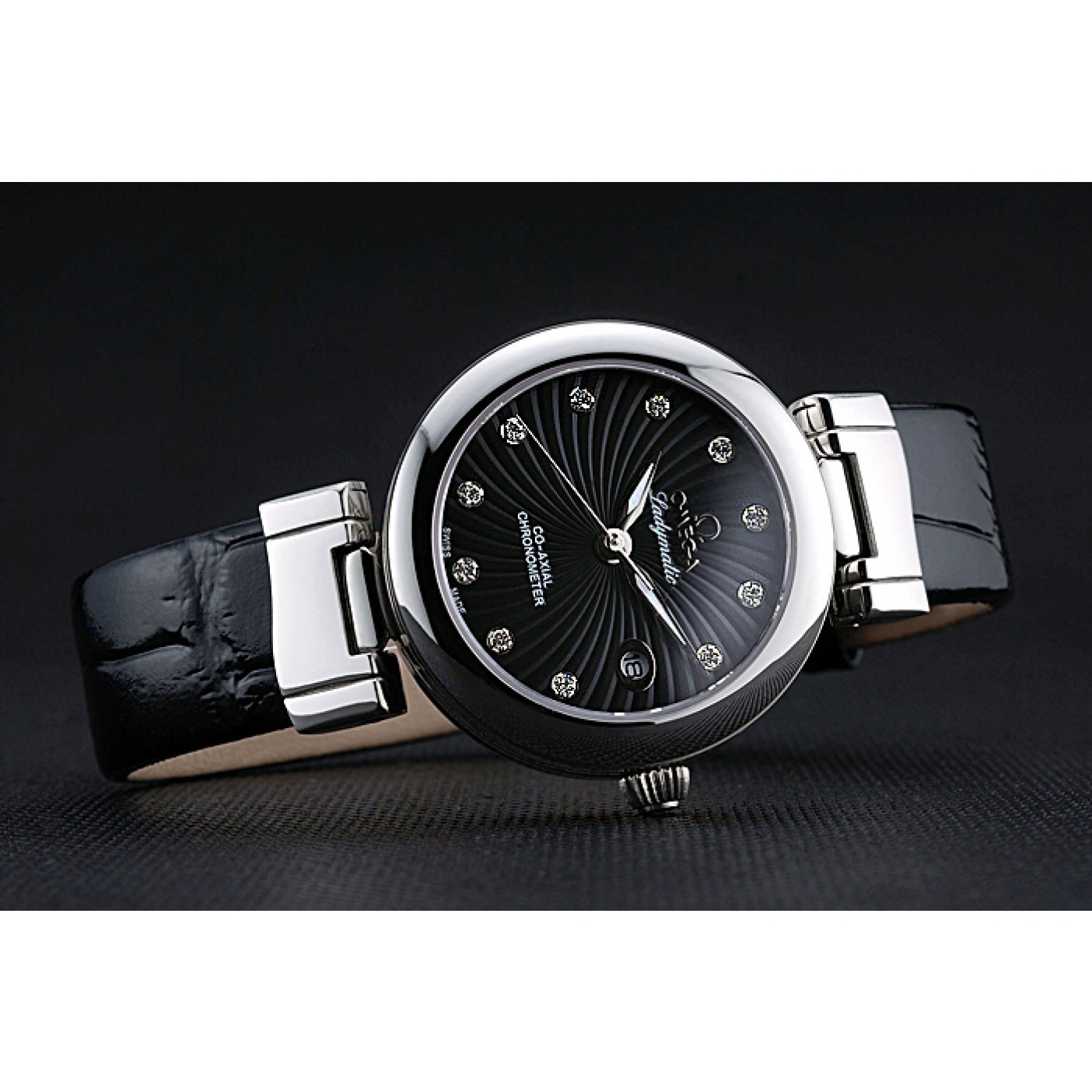 MiroTime Omega Ladymatic Black Dial Black Leather Bracelet 622458
