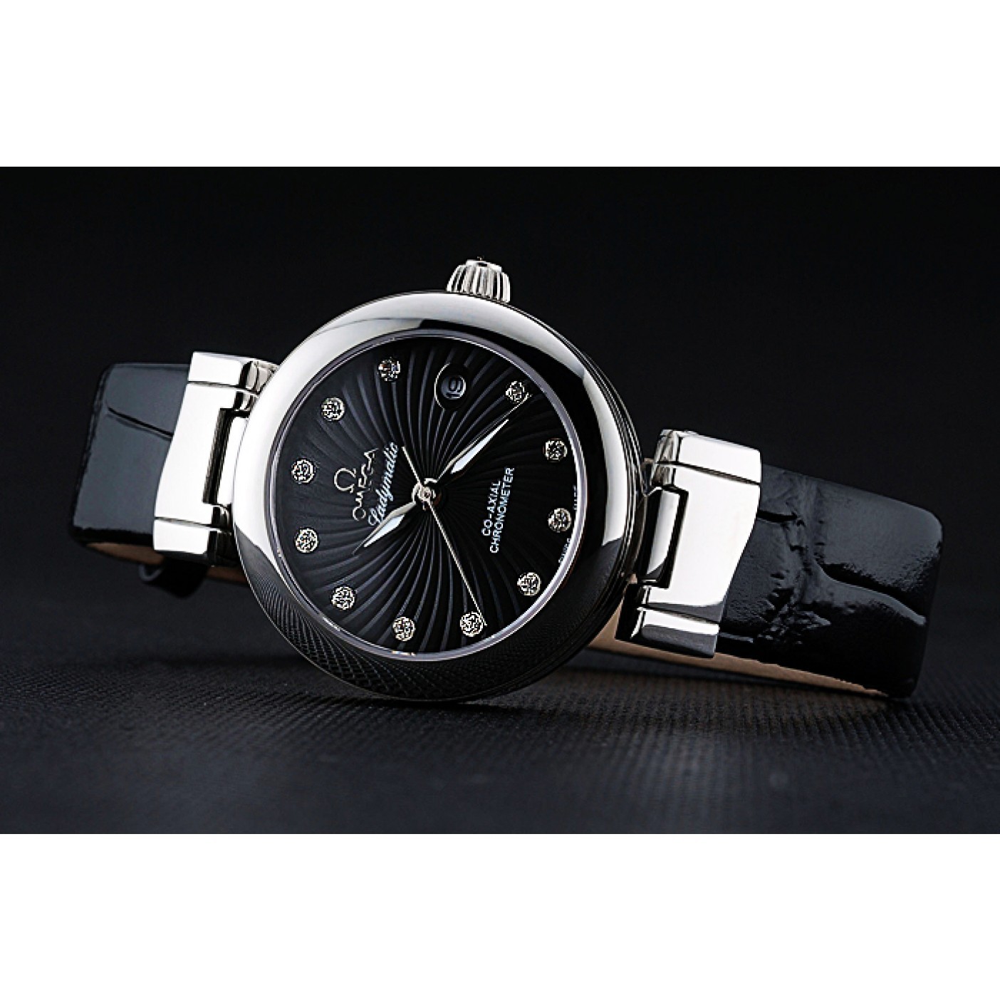 MiroTime Omega Ladymatic Black Dial Black Leather Bracelet 622458