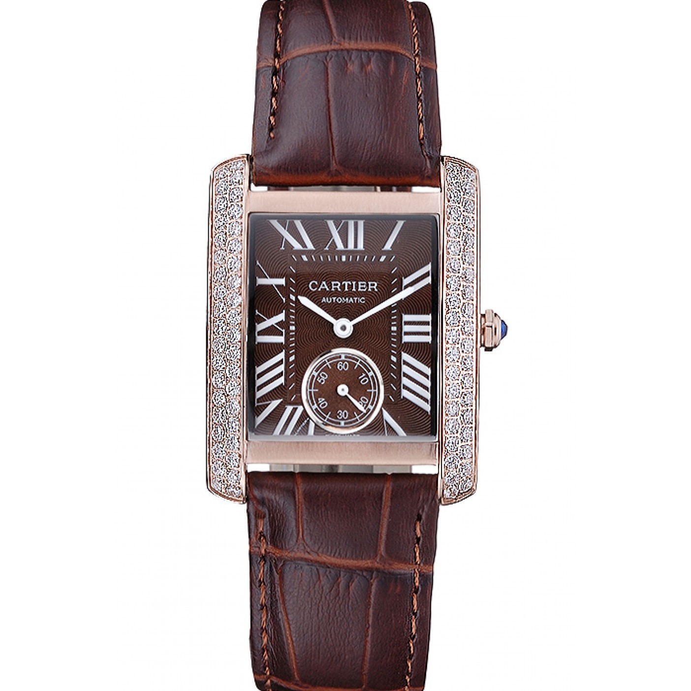 MiroTime Cartier Tank MC Gold Diamond Case Brown Dial Brown Leather Strap 622170