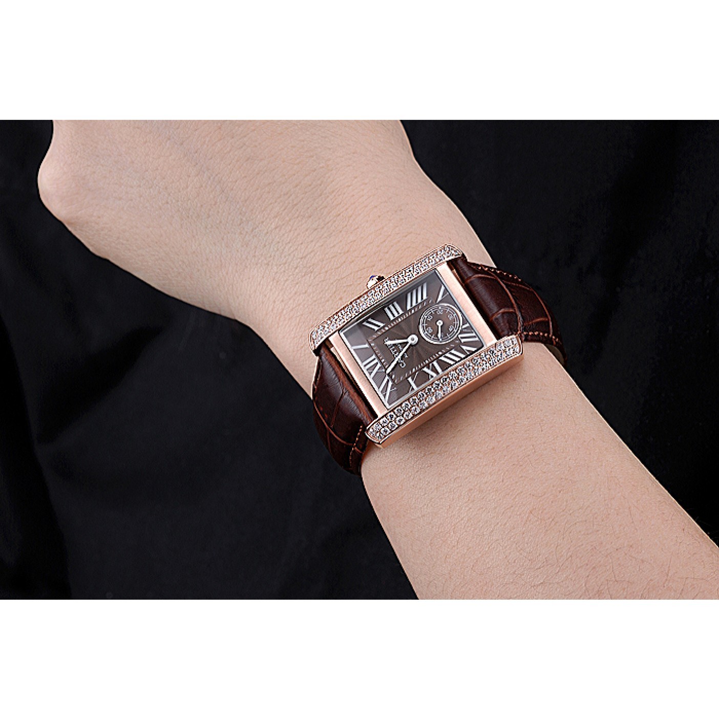 MiroTime Cartier Tank MC Gold Diamond Case Brown Dial Brown Leather Strap 622170