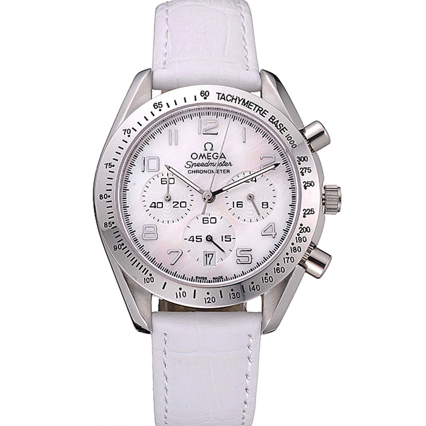 MiroTime Omega Speedmaster Chronograph White Dial White Leather Bracelet 622452