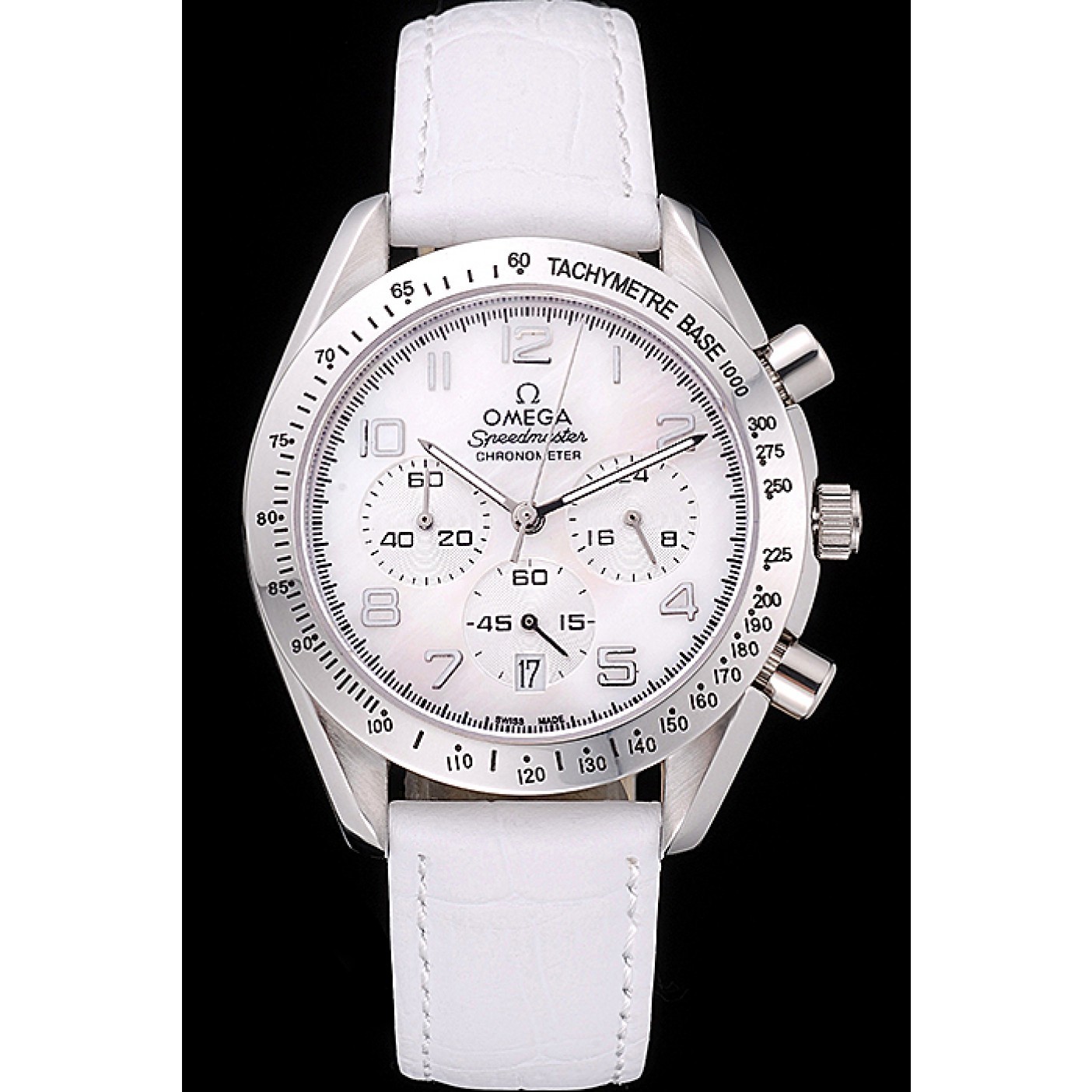 MiroTime Omega Speedmaster Chronograph White Dial White Leather Bracelet 622452