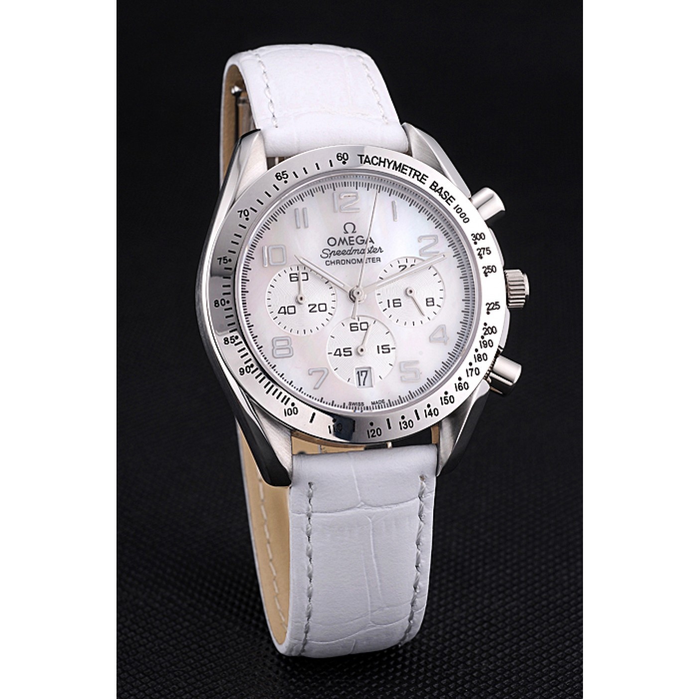 MiroTime Omega Speedmaster Chronograph White Dial White Leather Bracelet 622452
