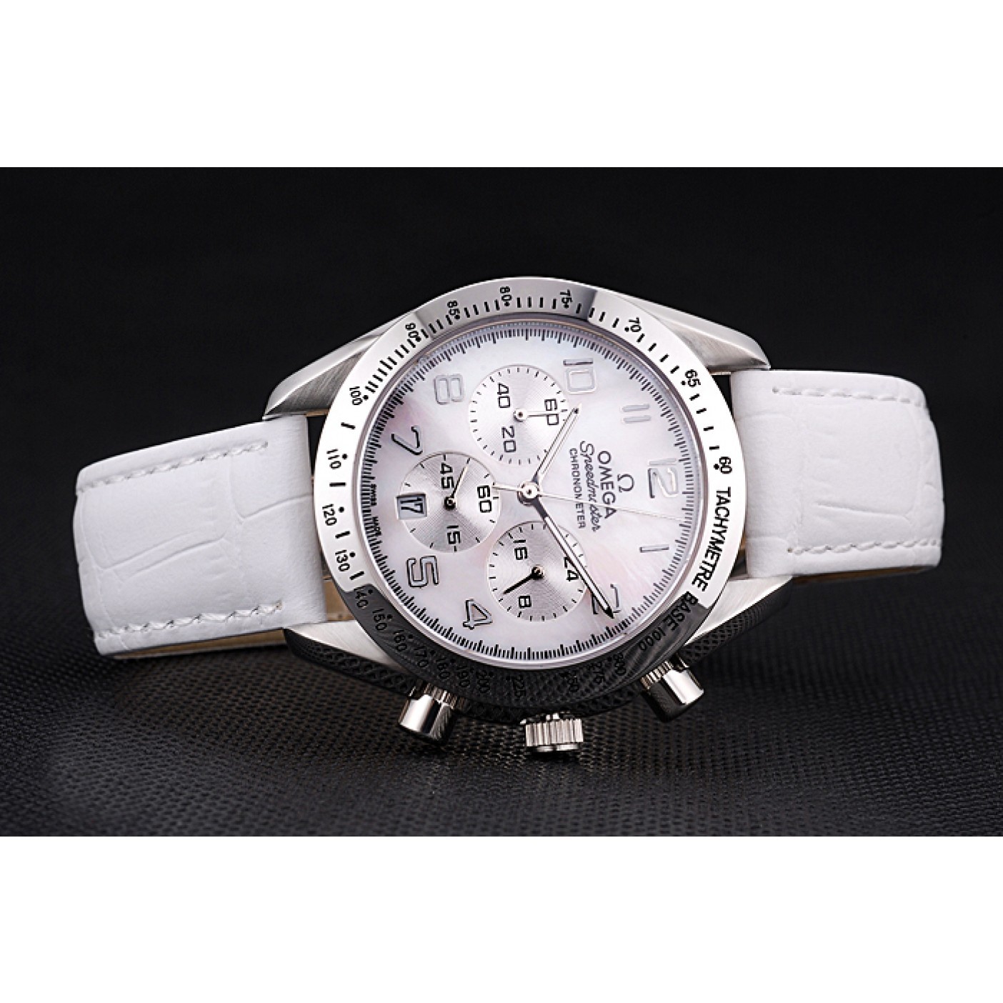 MiroTime Omega Speedmaster Chronograph White Dial White Leather Bracelet 622452