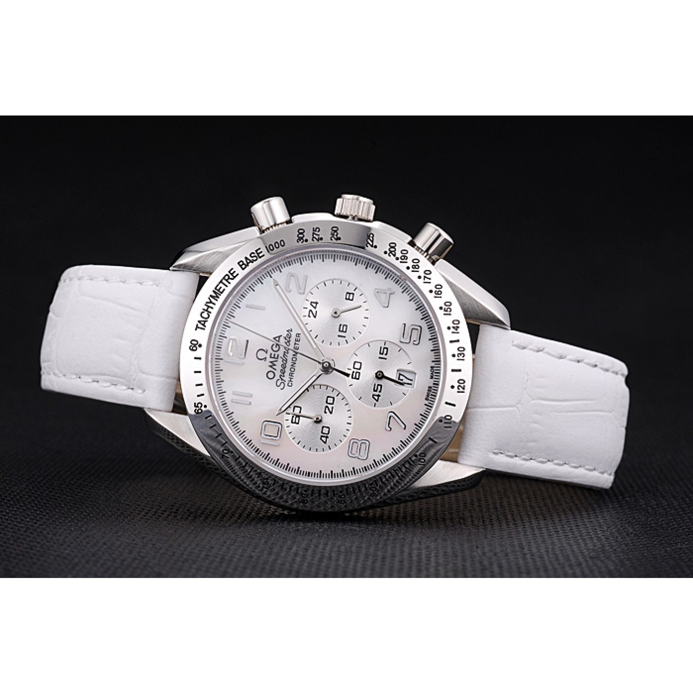 MiroTime Omega Speedmaster Chronograph White Dial White Leather Bracelet 622452