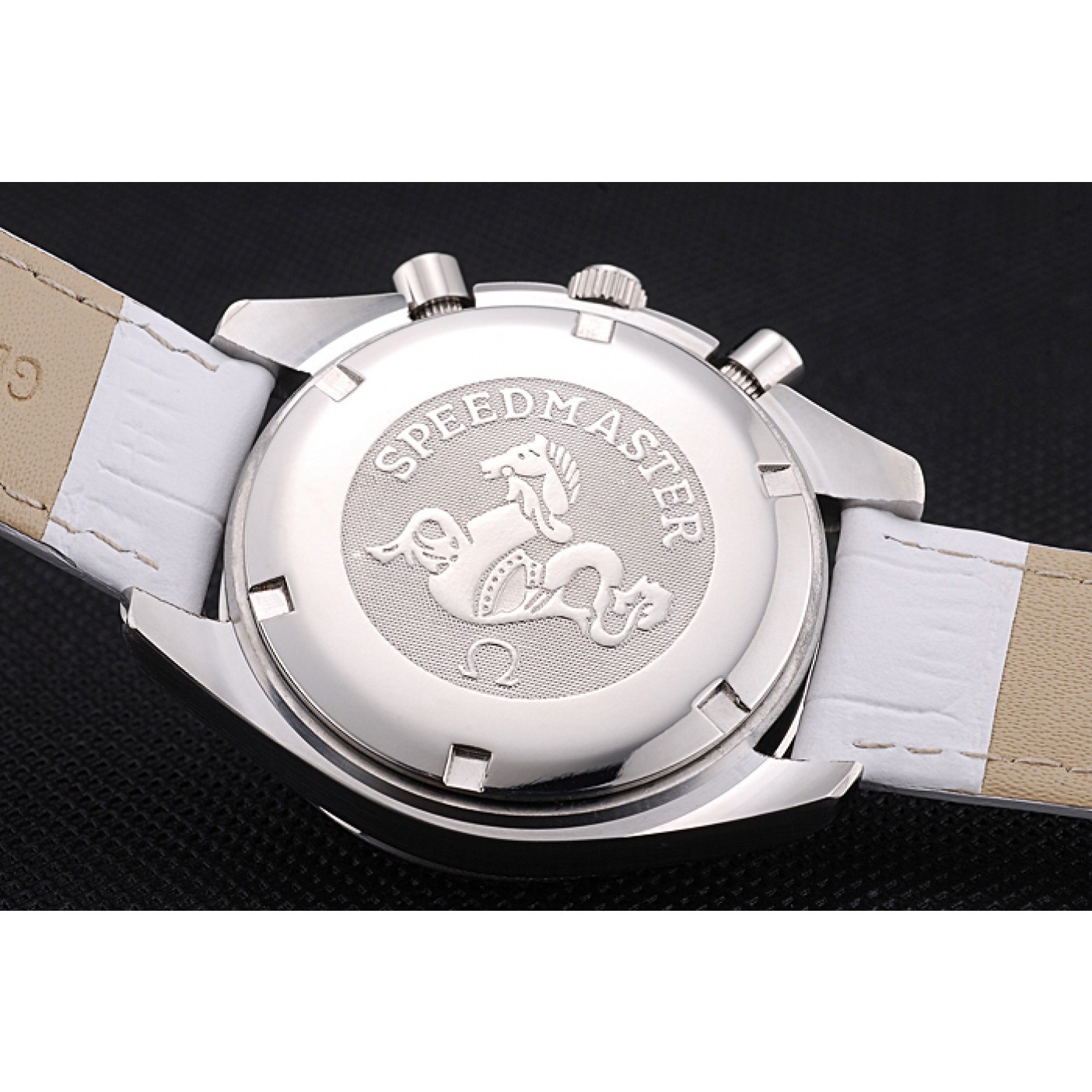 MiroTime Omega Speedmaster Chronograph White Dial White Leather Bracelet 622452