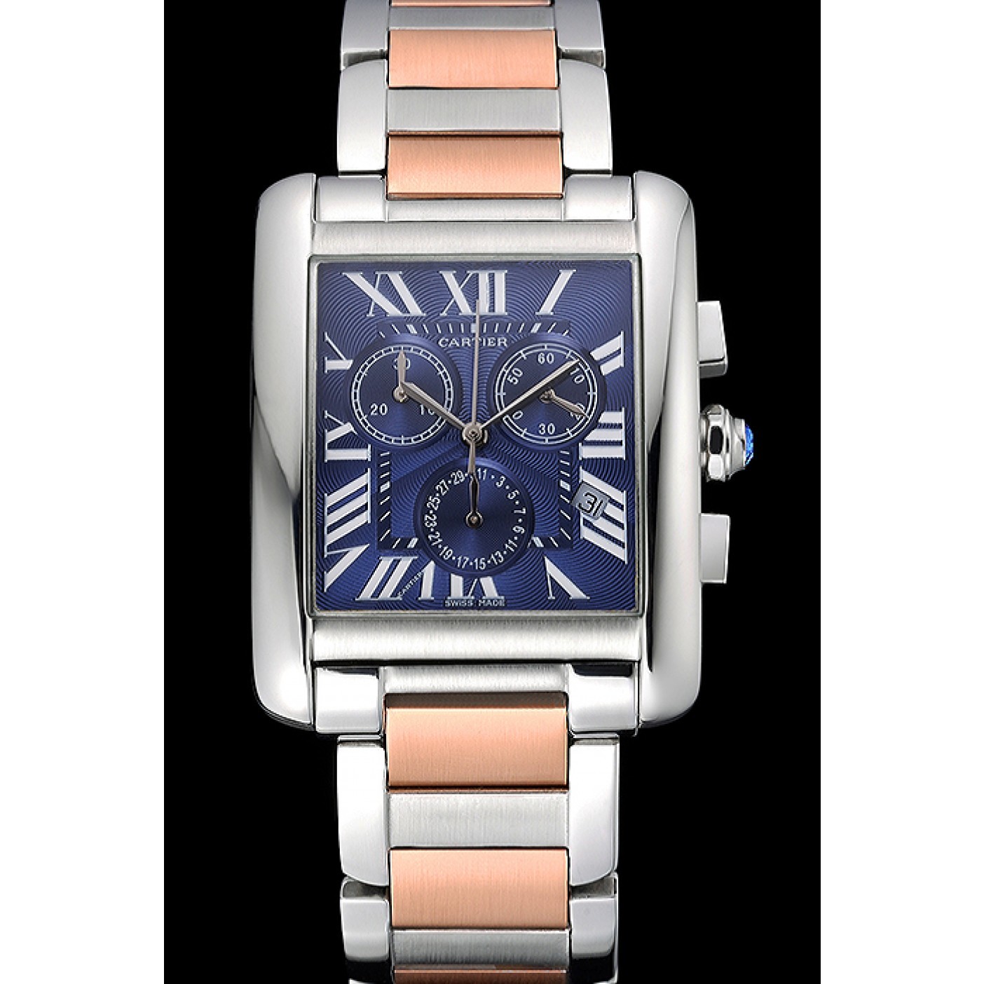 MiroTime Cartier Tank MC Blue Dial Stainless Steel Case Two Tone Bracelet 622700