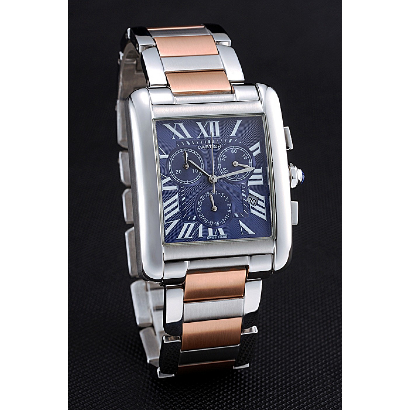 MiroTime Cartier Tank MC Blue Dial Stainless Steel Case Two Tone Bracelet 622700