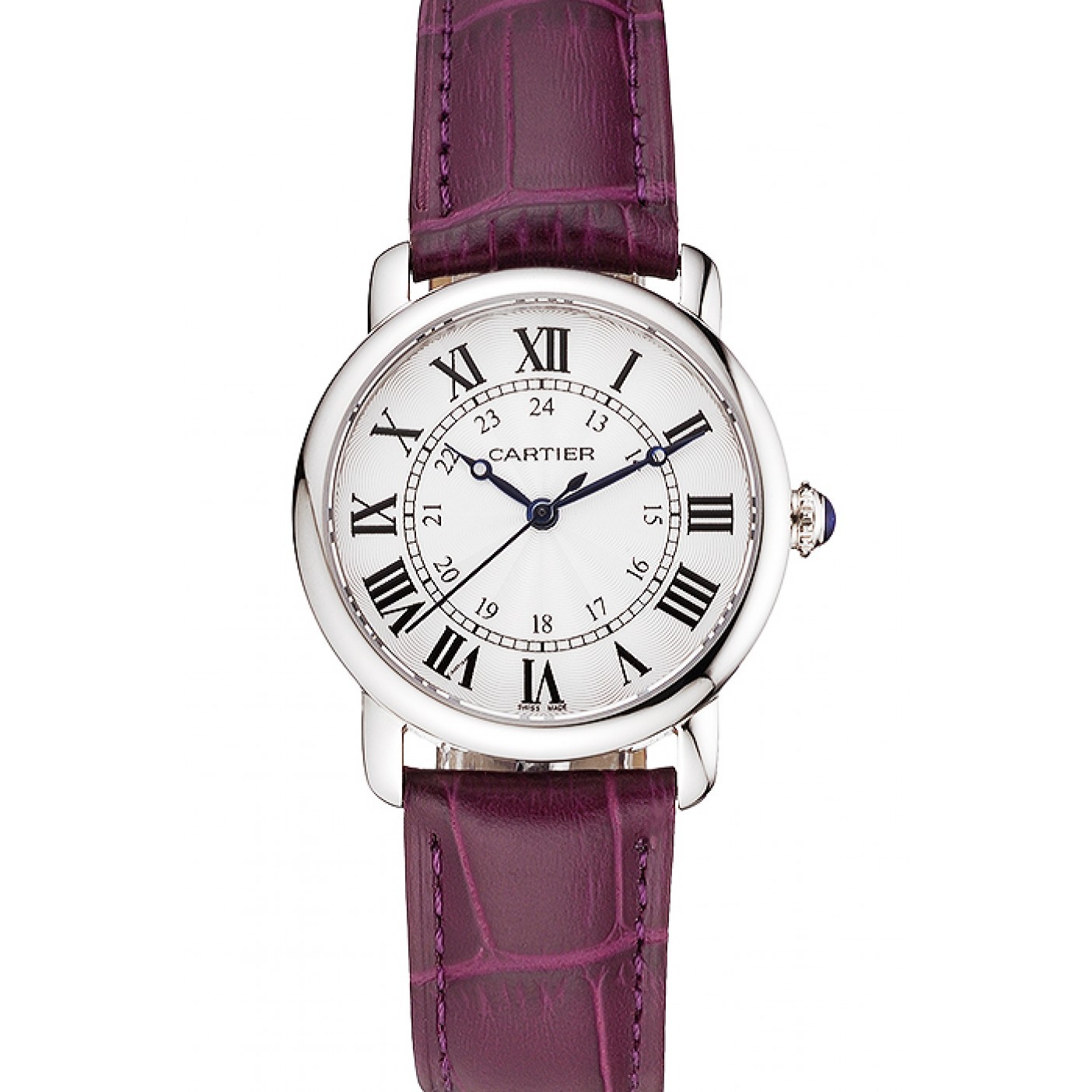 MiroTime Cartier Ronde White Dial Stainless Steel Case Purple Leather Strap