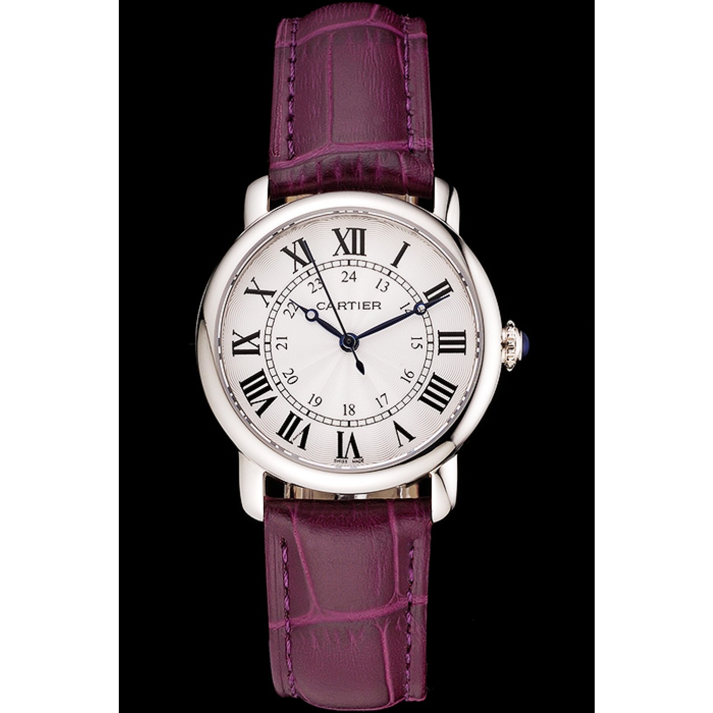 MiroTime Cartier Ronde White Dial Stainless Steel Case Purple Leather Strap