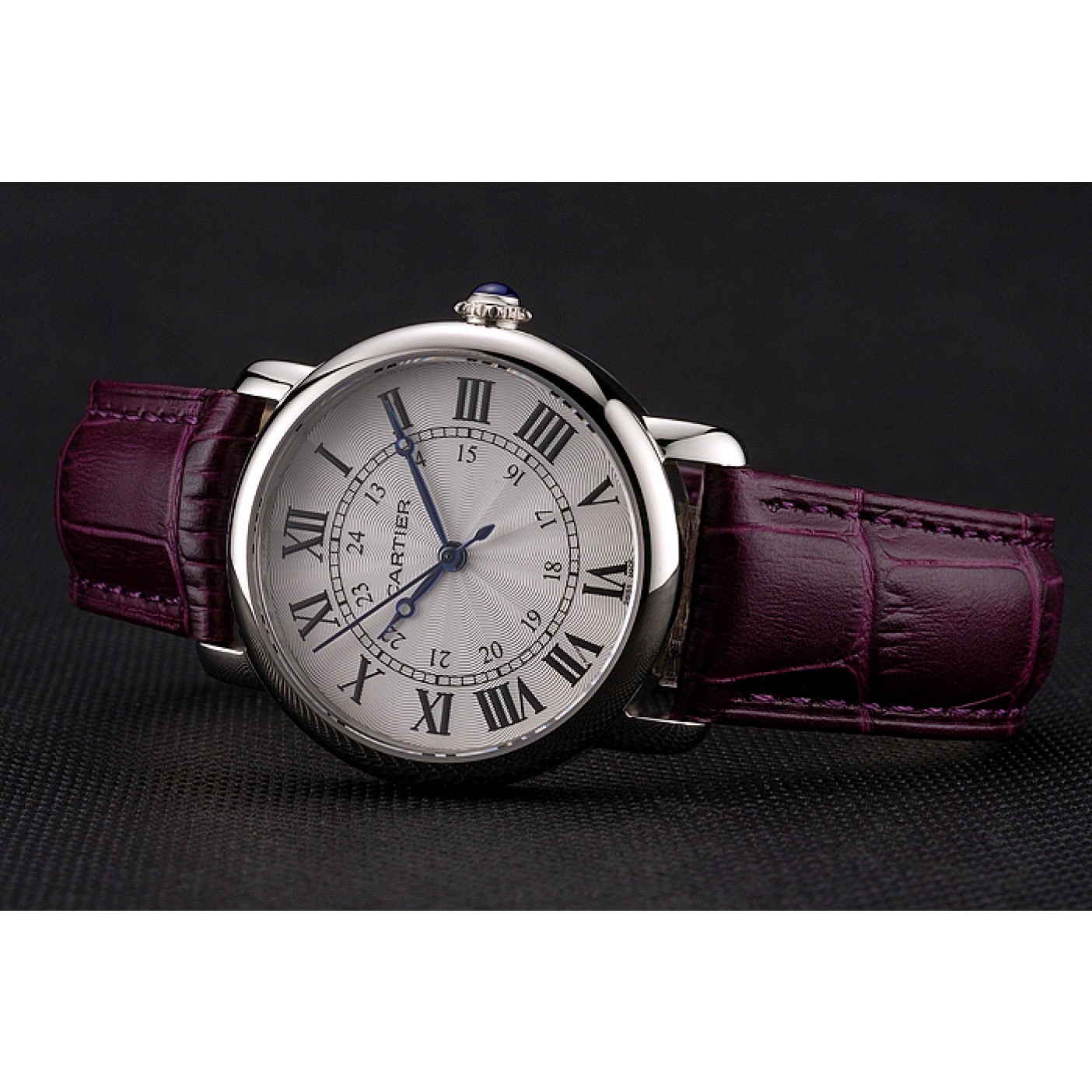 MiroTime Cartier Ronde White Dial Stainless Steel Case Purple Leather Strap