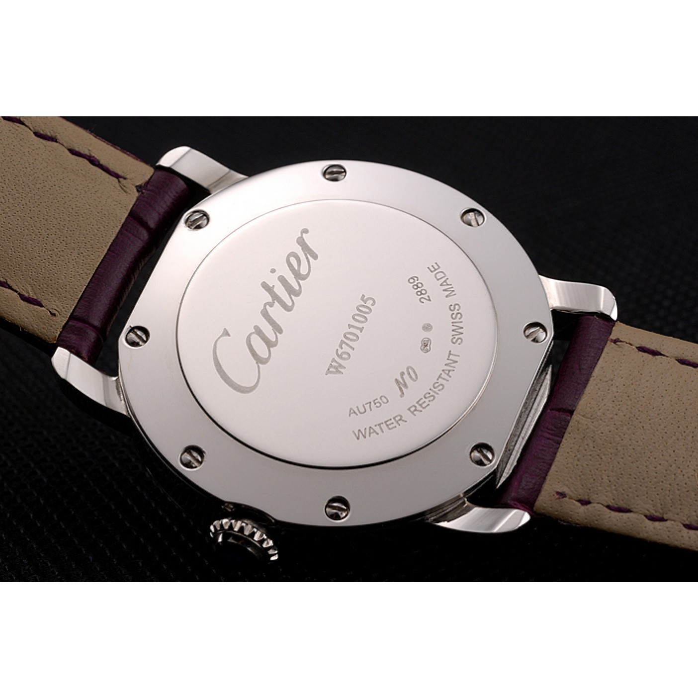 MiroTime Cartier Ronde White Dial Stainless Steel Case Purple Leather Strap