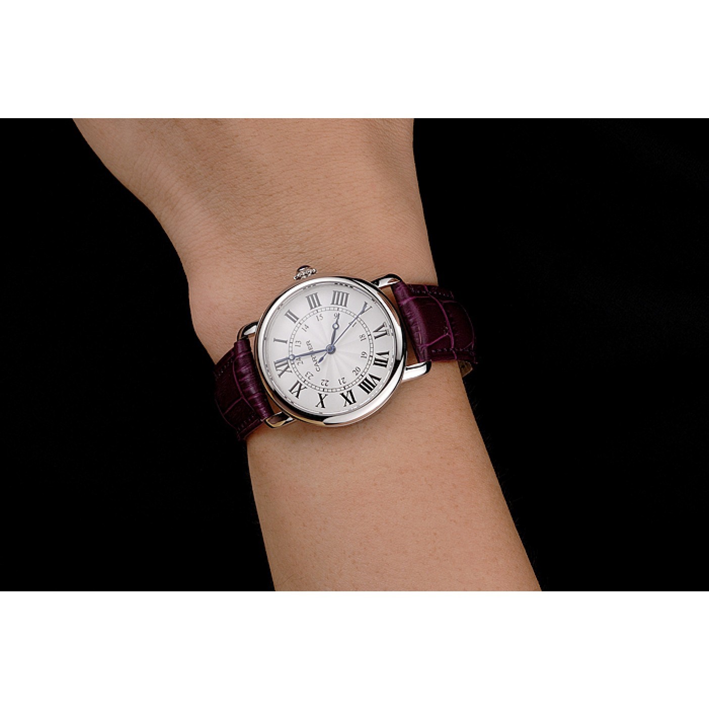 MiroTime Cartier Ronde White Dial Stainless Steel Case Purple Leather Strap
