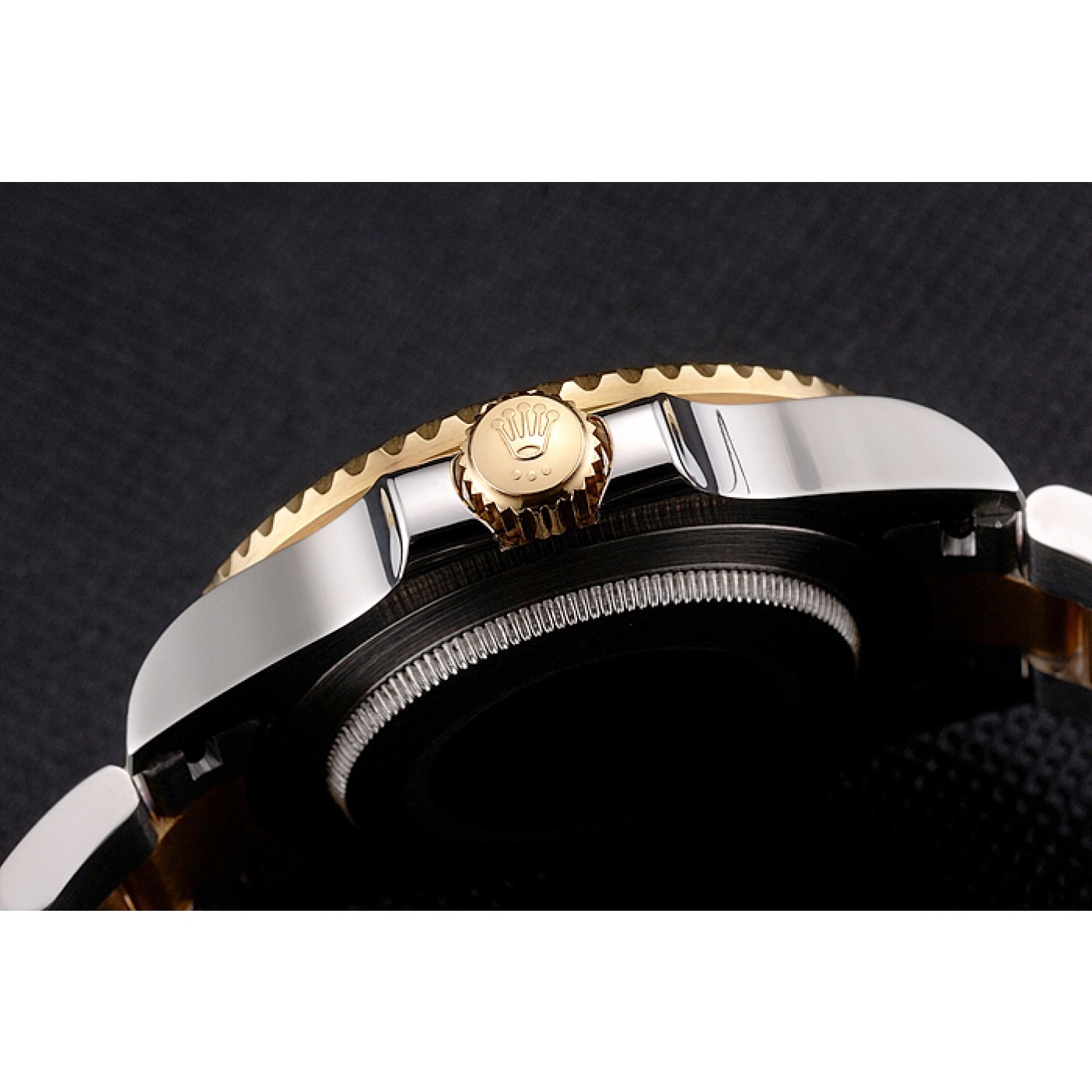MiroTime Swiss Rolex Submariner Gold Dial Diamond Markings Black Bezel Two Tone Steel Gold Bracelet
