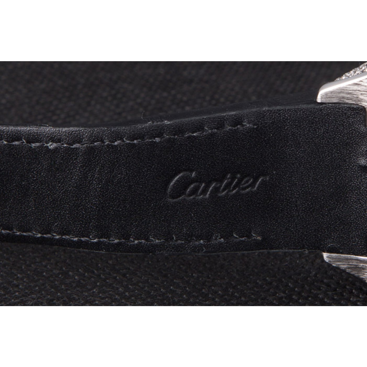 MiroTime Swiss Cartier Santos Silver Bezel with Diamonds and Black Leather Strap sct47 621531