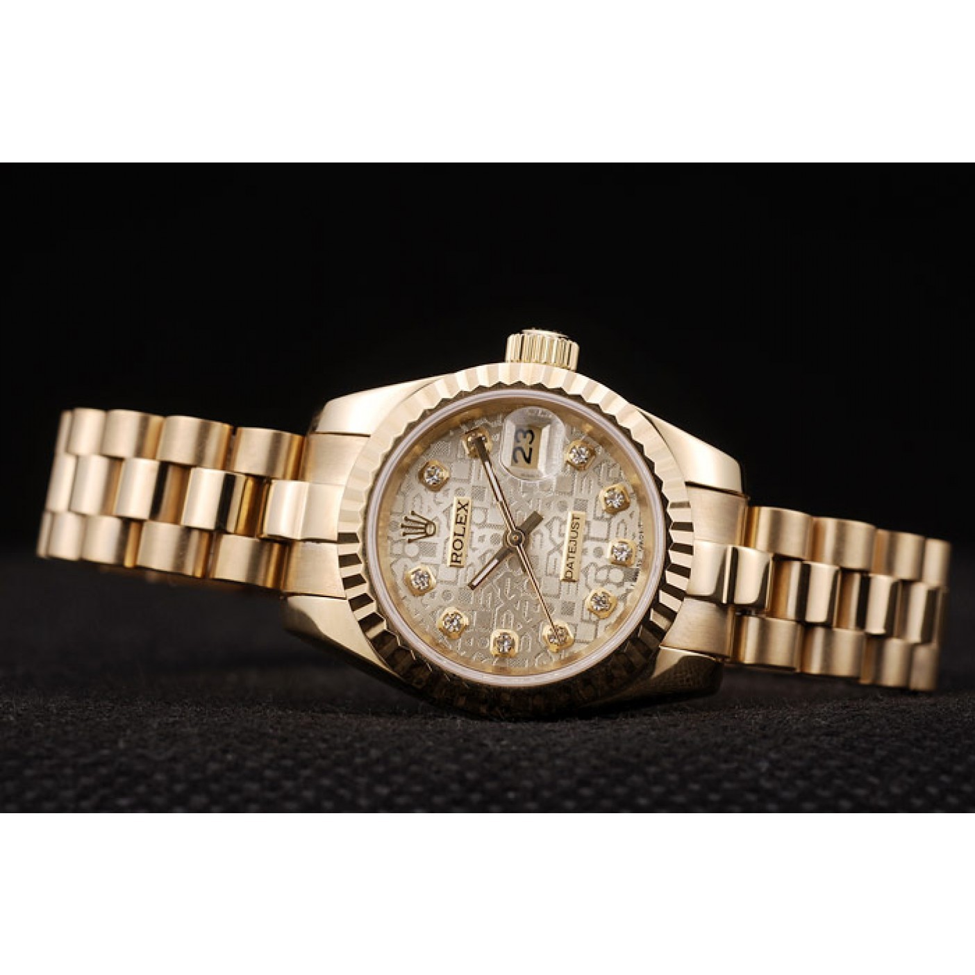 MiroTime Rolex DateJust Ribbed Pattern Gold Bezel Gold Dial