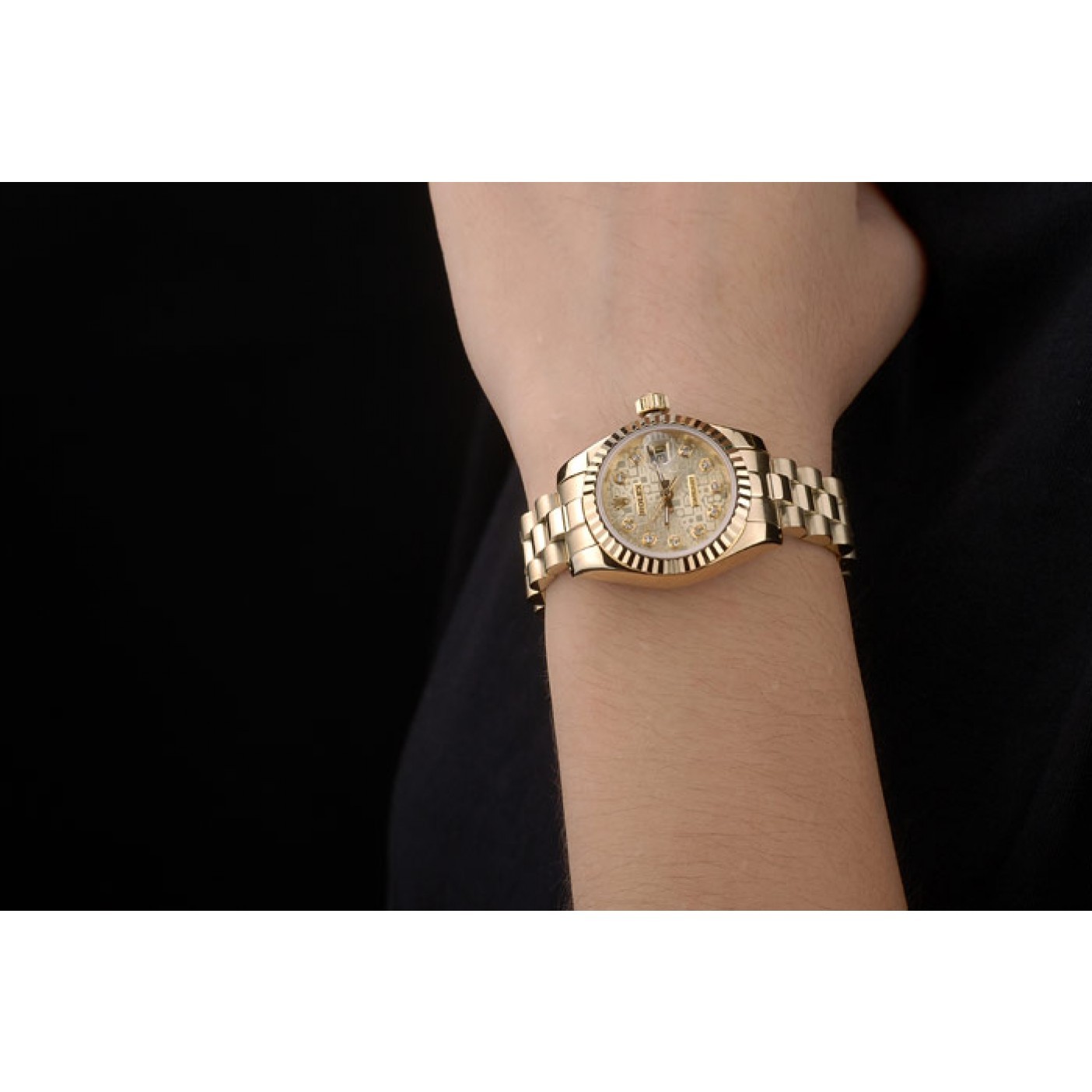 MiroTime Rolex DateJust Ribbed Pattern Gold Bezel Gold Dial