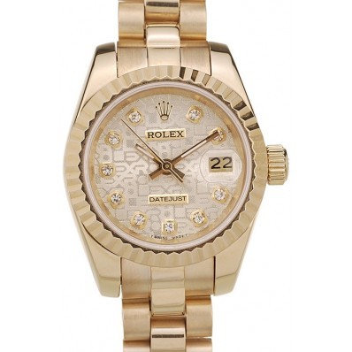 MiroTime Rolex DateJust Ribbed Pattern Gold Bezel Gold Dial