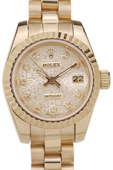 MiroTime Rolex DateJust Ribbed Pattern Gold Bezel Gold Dial