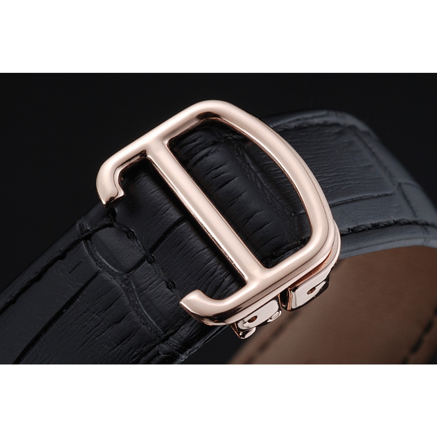 MiroTime Cartier Drive De Cartier Black Dial Gold Diamond Case Black Leather Bracelet 1454217
