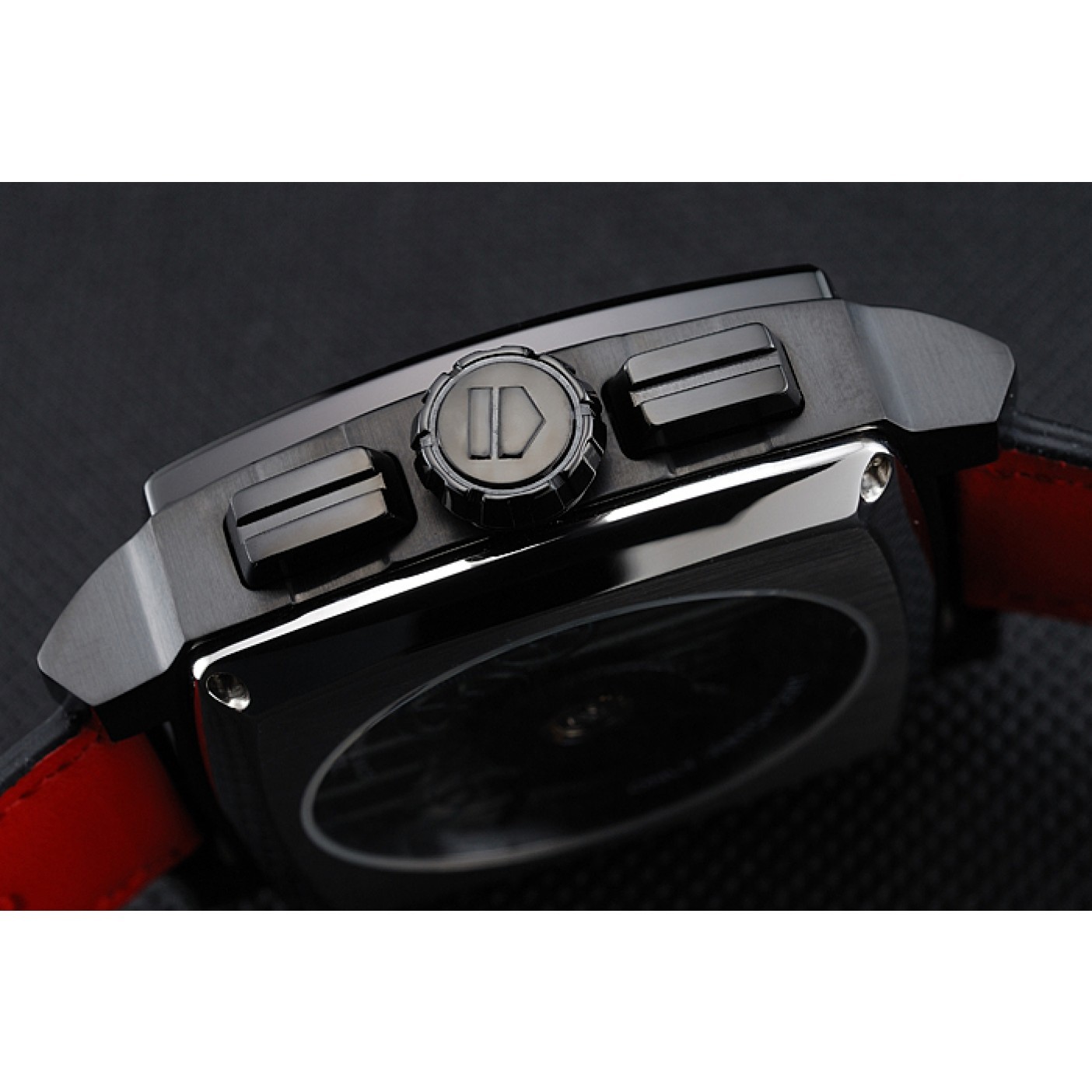 MiroTime Tag Heuer Monaco Black-Red Perforated Leather Strap Black Dial 80309