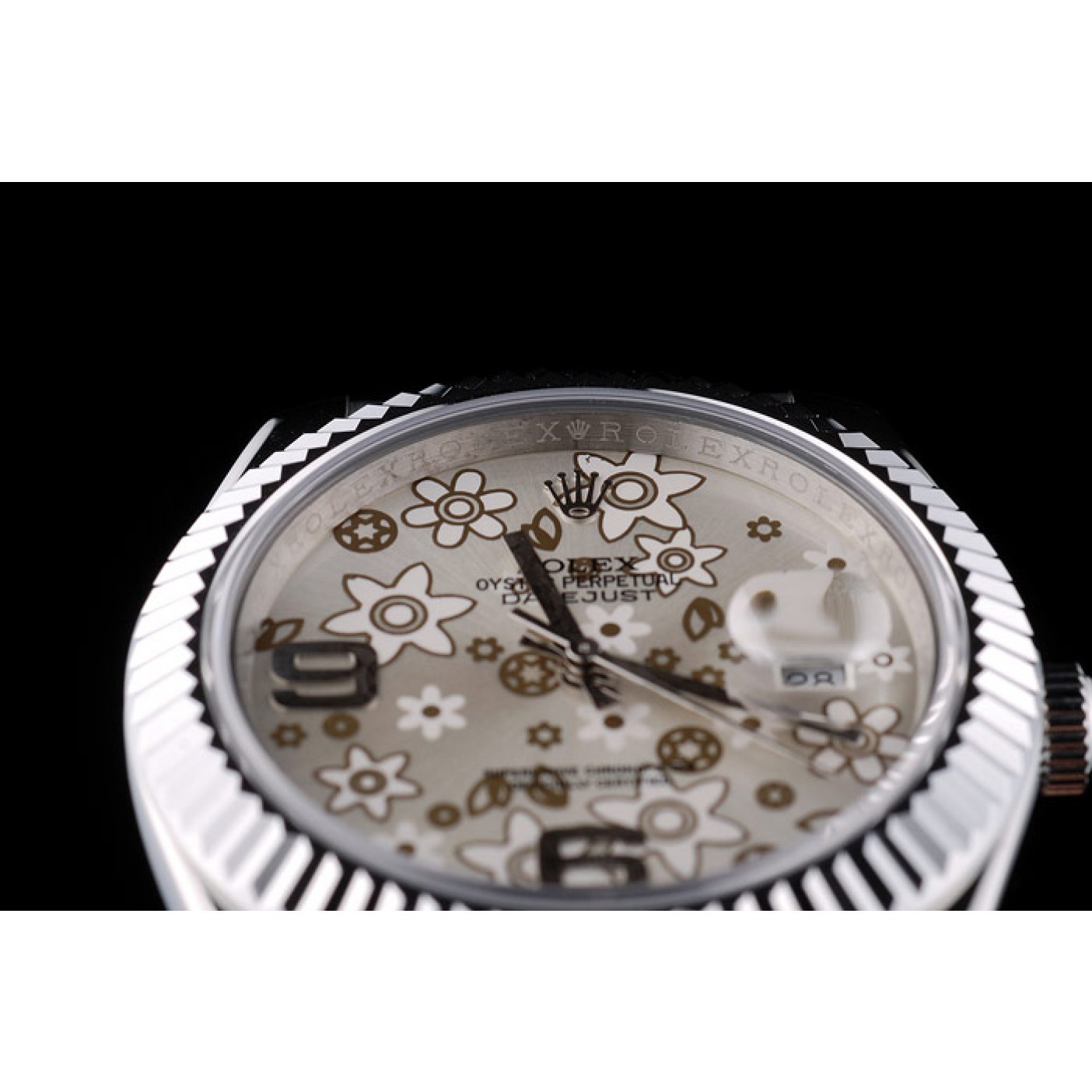 MiroTime Rolex Swiss DateJust Stainless Steel Ribbed Bezel Flower Silver Dial 42001